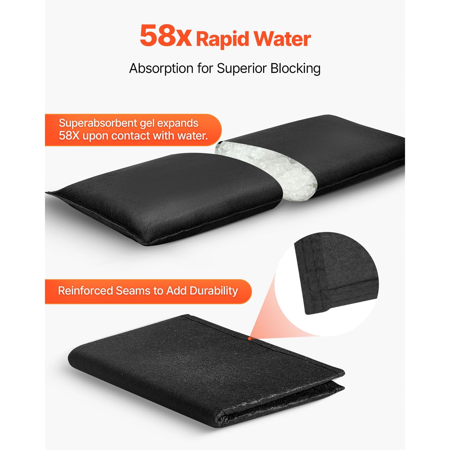 Flood Barrier, 6 Pack, 830 x 430 mm Flood Bags Activated by Water, Reusable Water Absorbent Barrier, Sandless Sandbags Blockage, Flooding Prevention Bags for Home, Doorways, Basement, Garage
