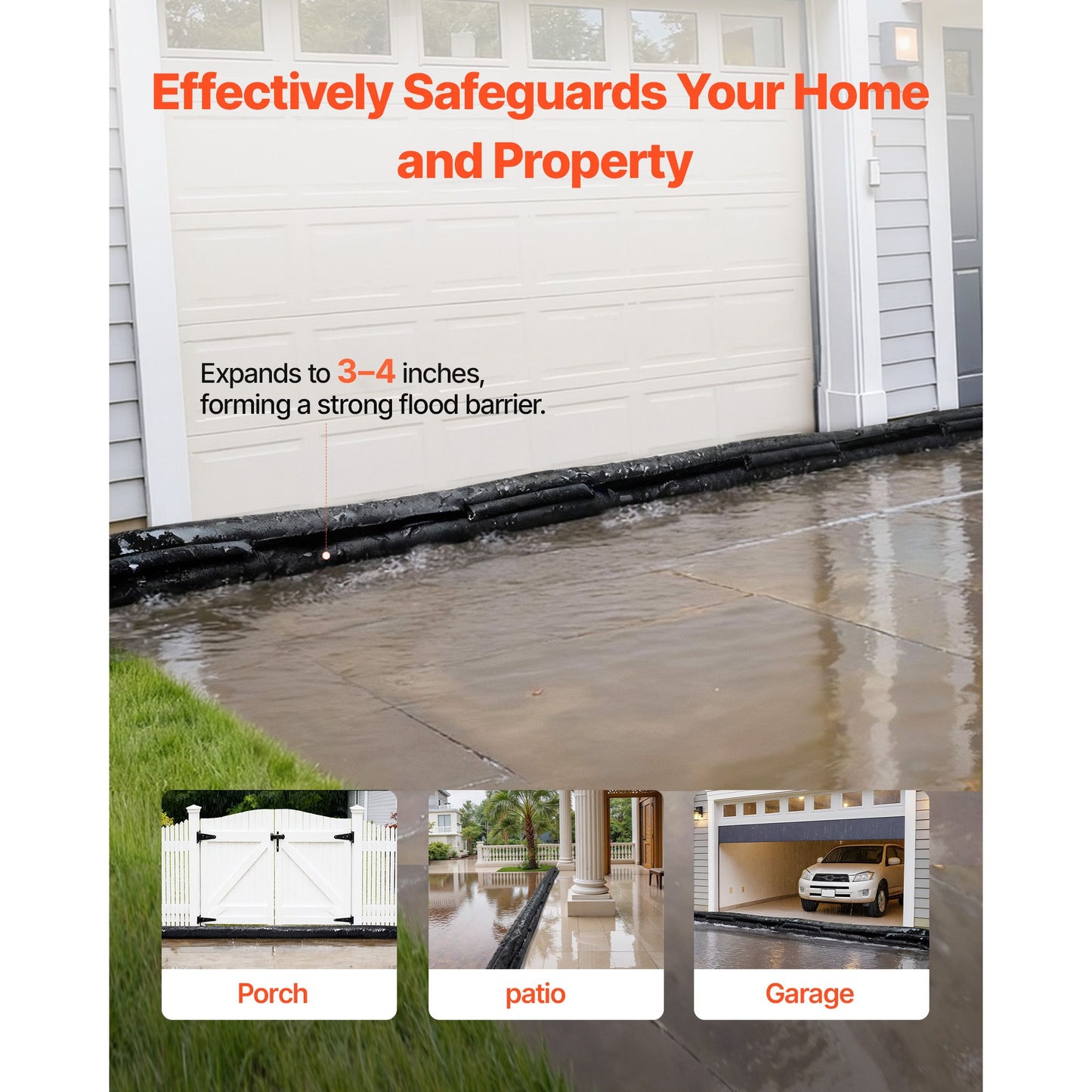 Flood Barrier, 8 Pack, 480 x 435 mm Flood Bags Activated by Water, Reusable Water Absorbent Barrier, Sandless Sandbags Blockage, Flooding Prevention Bags for Home, Doorway, Basement, Garage
