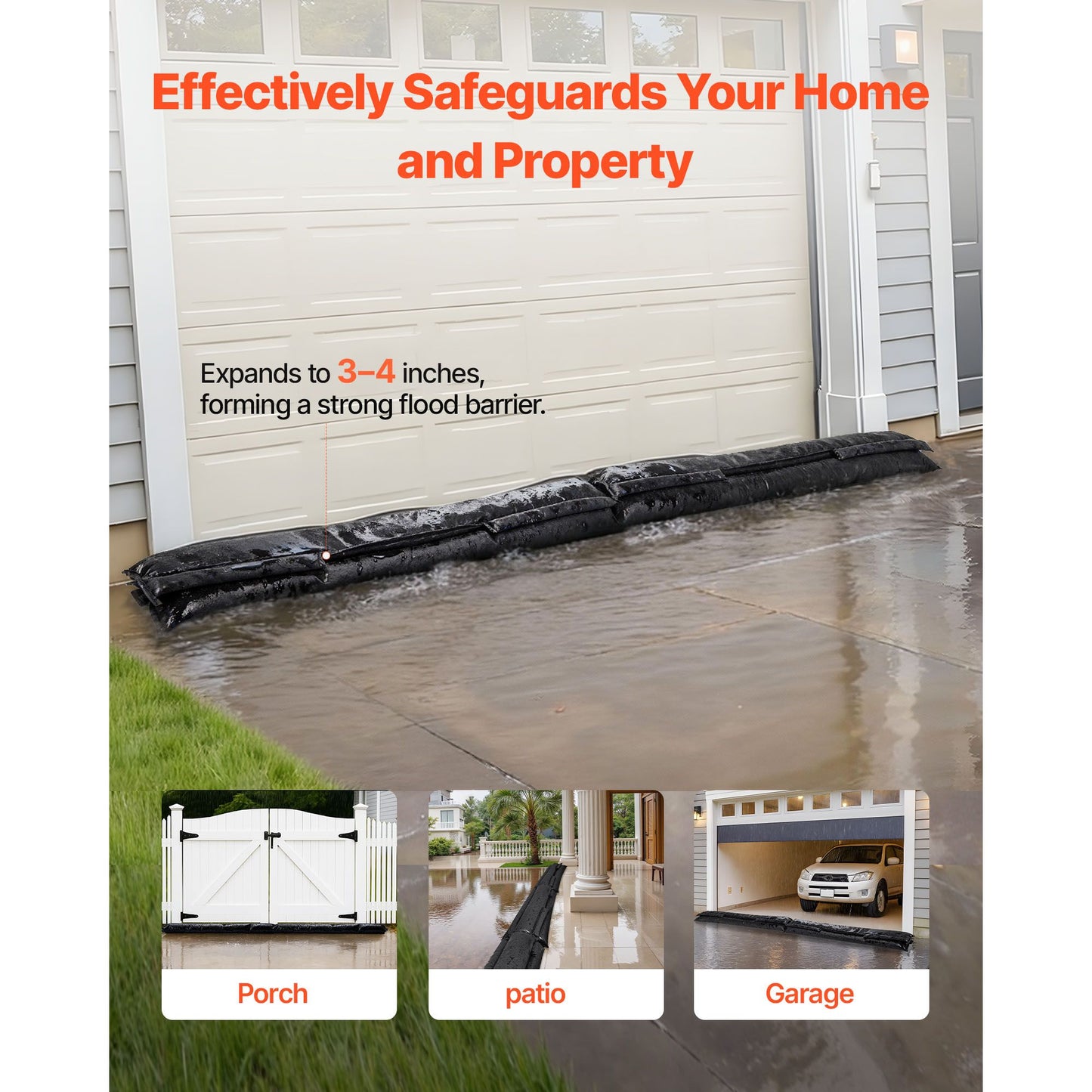Flood Barrier, 4 Pack, 1530 x 210 mm Flood Bags Activated by Water, Reusable Water Absorbent Barrier, Sandless Sandbags Blockage, Flooding Prevention Bags for Home, Doorway, Basement, Garage