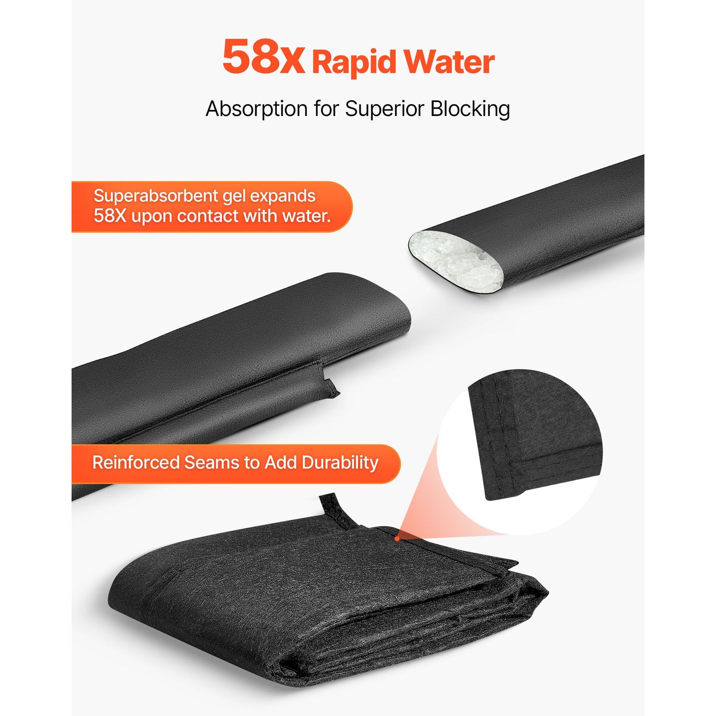 Flood Barrier, 4 Pack, 1530 x 210 mm Flood Bags Activated by Water, Reusable Water Absorbent Barrier, Sandless Sandbags Blockage, Flooding Prevention Bags for Home, Doorway, Basement, Garage