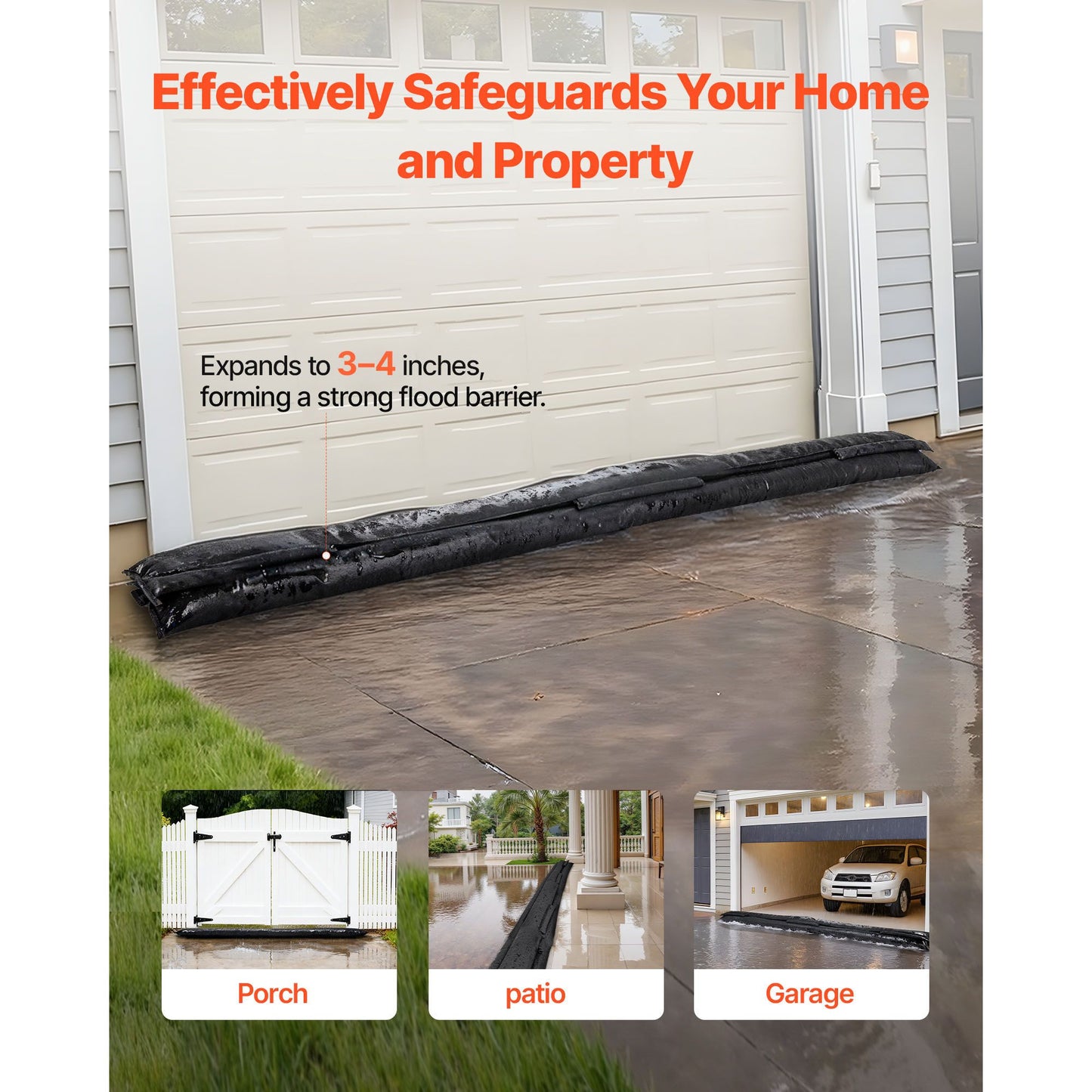 Flood Barrier, 8 Pack, 3050 x 210 mm Flood Bags Activated by Water, Reusable Water Absorbent Barrier, Sandless Sandbags Blockage, Flooding Prevention Bags for Home, Doorway, Basement, Garage