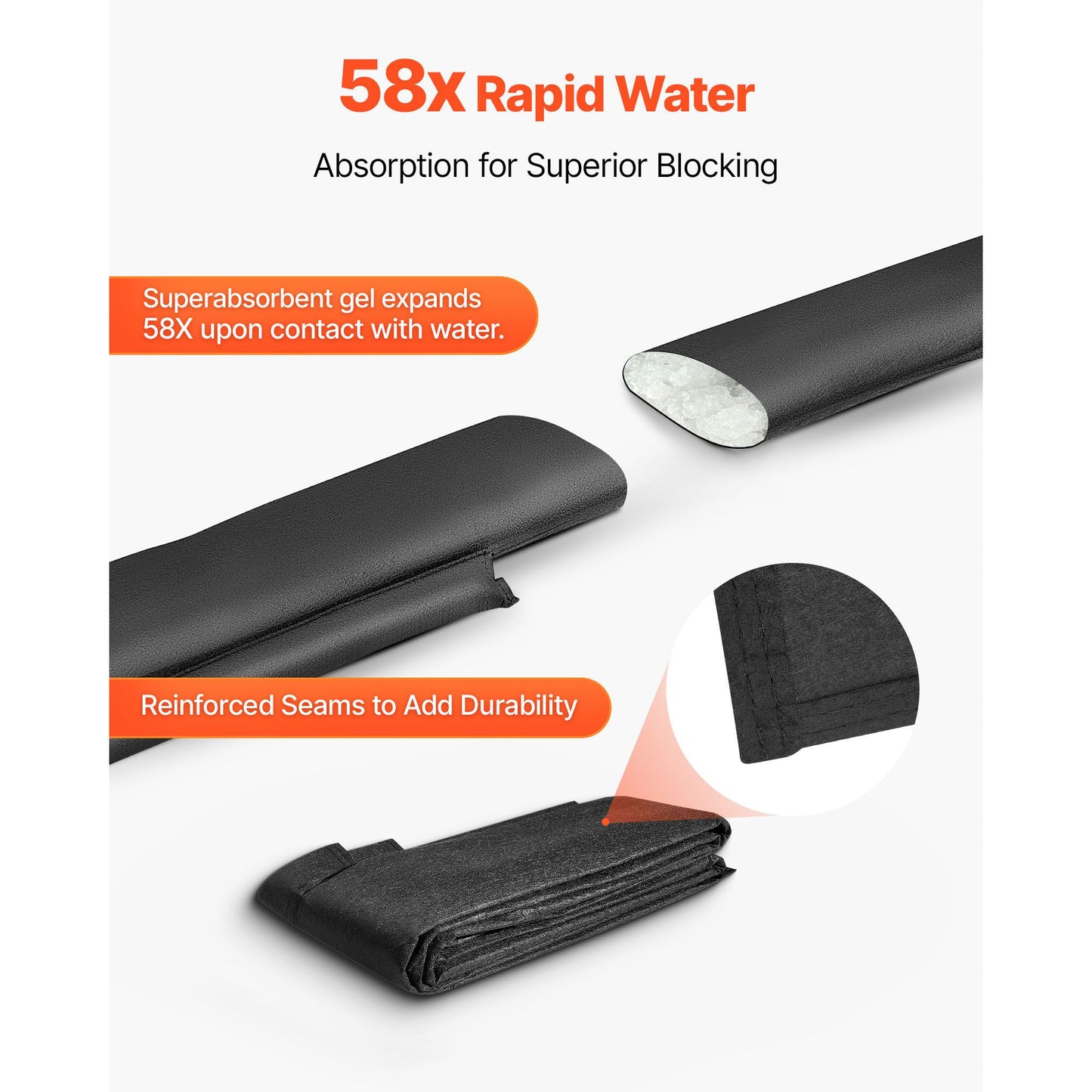 Flood Barrier, 8 Pack, 3050 x 210 mm Flood Bags Activated by Water, Reusable Water Absorbent Barrier, Sandless Sandbags Blockage, Flooding Prevention Bags for Home, Doorway, Basement, Garage