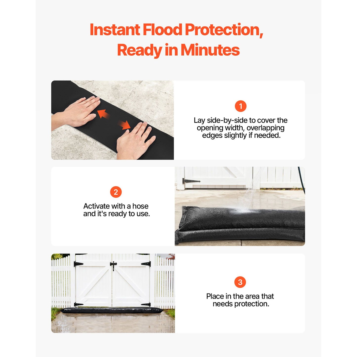 Flood Barrier, 8 Pack, 3050 x 210 mm Flood Bags Activated by Water, Reusable Water Absorbent Barrier, Sandless Sandbags Blockage, Flooding Prevention Bags for Home, Doorway, Basement, Garage