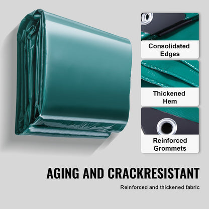 VEVOR PVC Waterproof Tarp, 16.5 x 29.5 ft Heavy Duty PVC Tarpaulin, Tear-Proof and Weather-Proof, with Grommets and Reinforced Edges for Canopy Boat RV Tent Shelter Trailer Truck Cover, Green