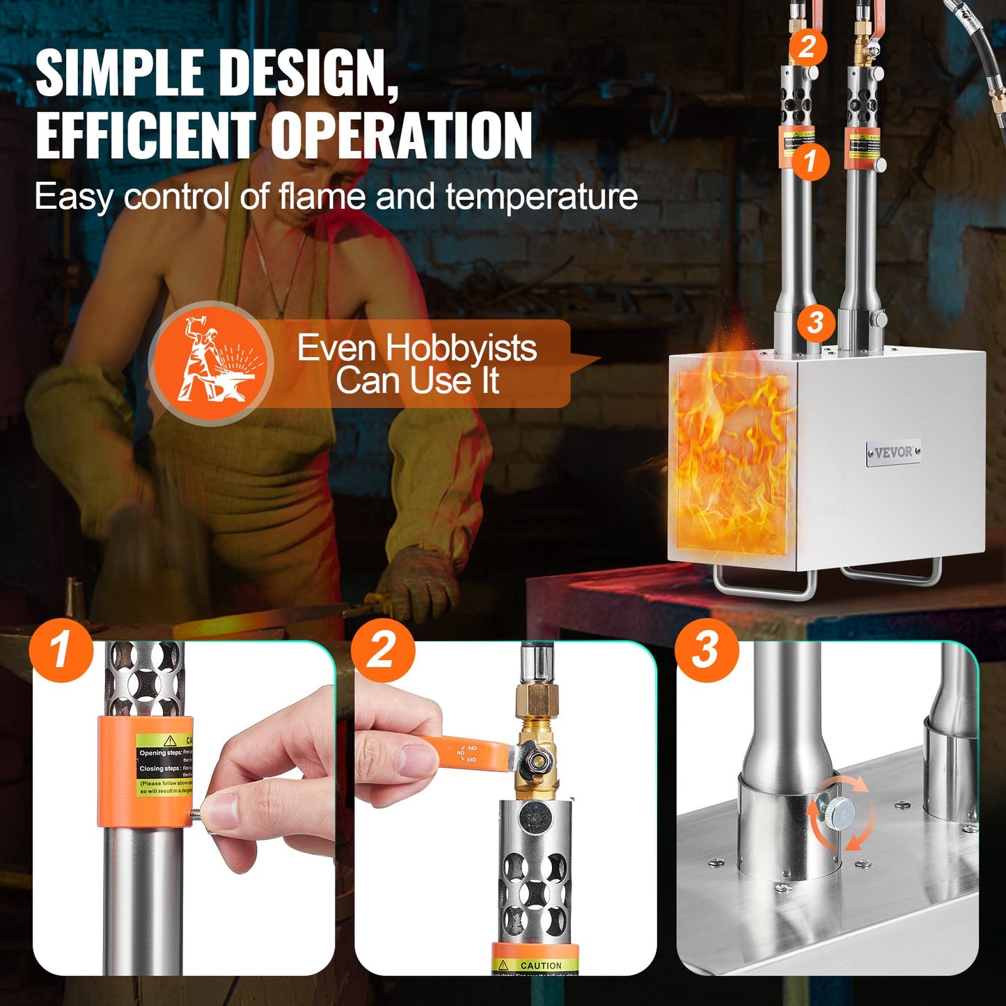 VEVOR Portable Propane Forge 2 Burner Farrier Forge Knife Metal Square