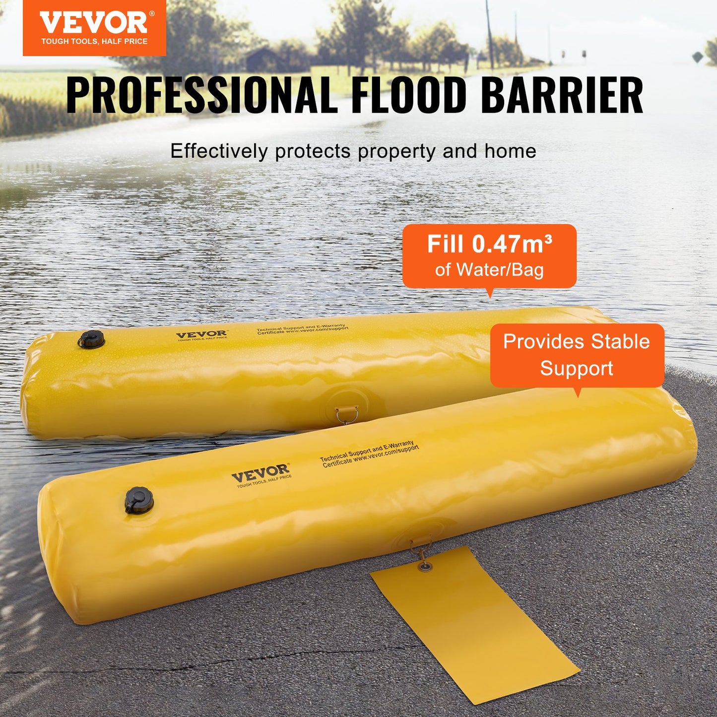 Flood Barriers, Sandbag Alternative Flood Bags 4 Pack, Flood Barrier for Home, Water Barriers for Flooding, Doorway, Driveway(4FTx6in)