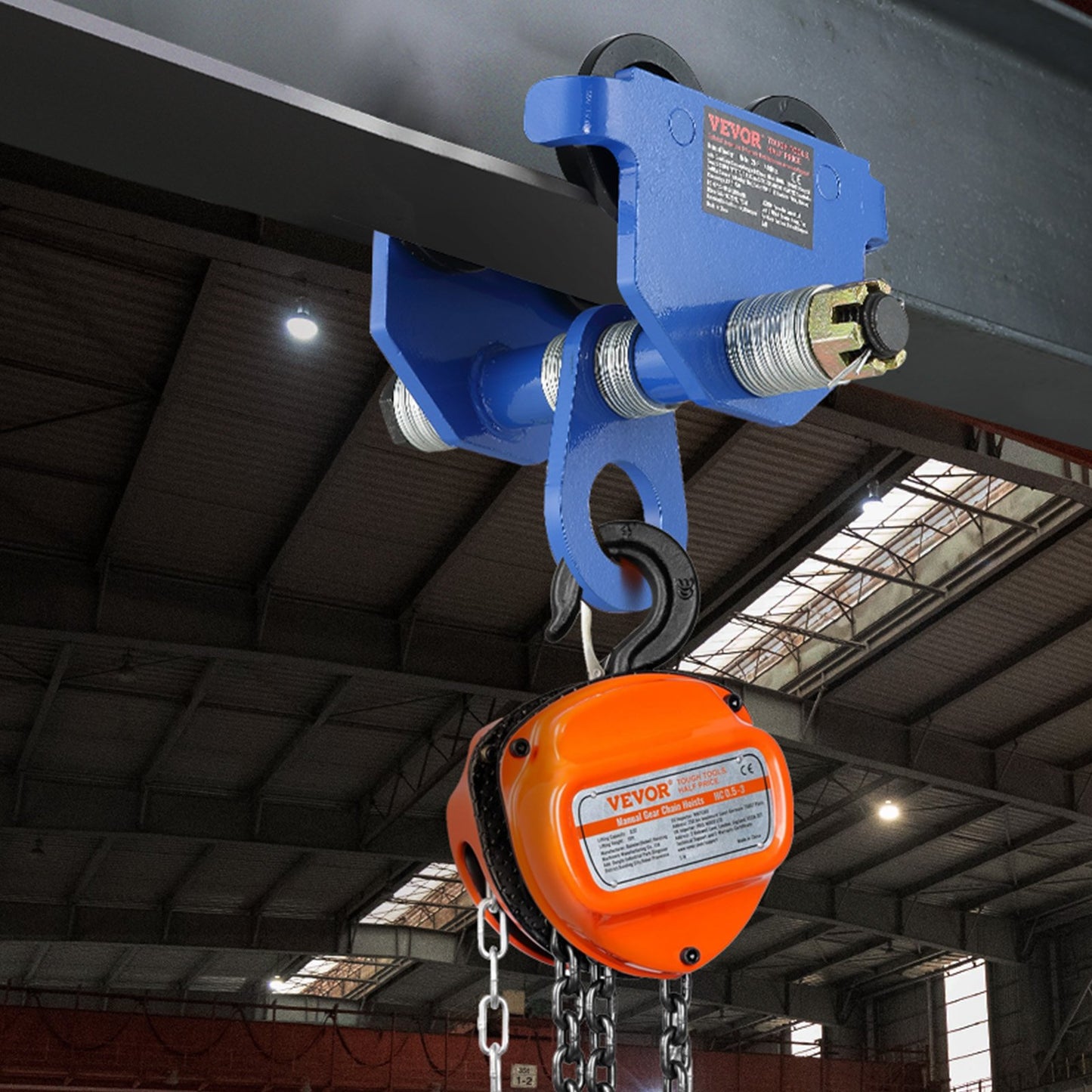 Manual Trolley, 1 Ton Load Capacity, Push Beam Trolley with Dual Wheels, Adjustable for I-Beam Flange Width 63.5 mm to 177.8 mm, Heavy Duty Alloy Steel Garage Hoist for Straight Curved I Beam