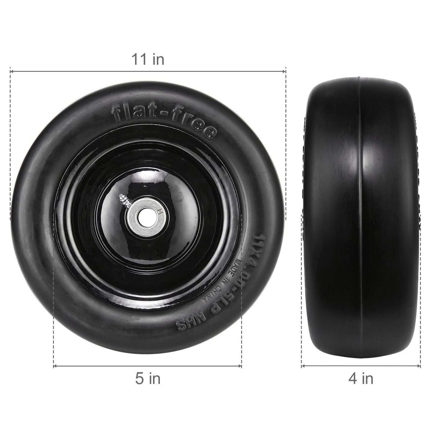 Lawn Mower Tires with Rim, 11x4-7" Tubeless Tractor Tires, 2-Pack Tire and Wheel Assemby, Flat-free PU Tire, 3.4" Centered Hub, 3/4" Bushing Size, 20 PCS Adapters for Riding Mowers Lawn Tractors