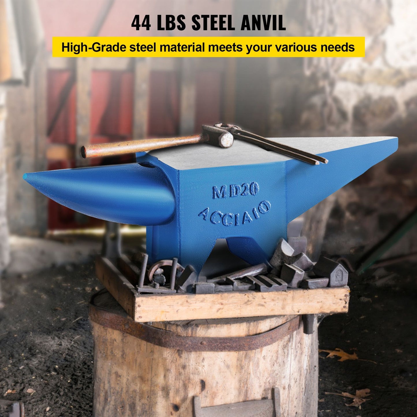 Single Horn Anvil 44Lbs Steel Anvil Blacksmith for Sale Forge Tools and Equipment Anvil Rugged Round and Square Hole Horn Anvil Blacksmith Jewelers Metalsmith Blacksmith Tool