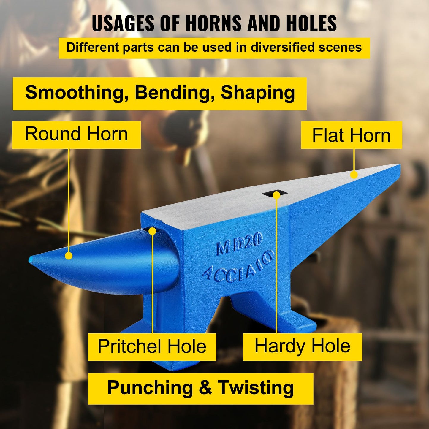 Single Horn Anvil 44Lbs Steel Anvil Blacksmith for Sale Forge Tools and Equipment Anvil Rugged Round and Square Hole Horn Anvil Blacksmith Jewelers Metalsmith Blacksmith Tool