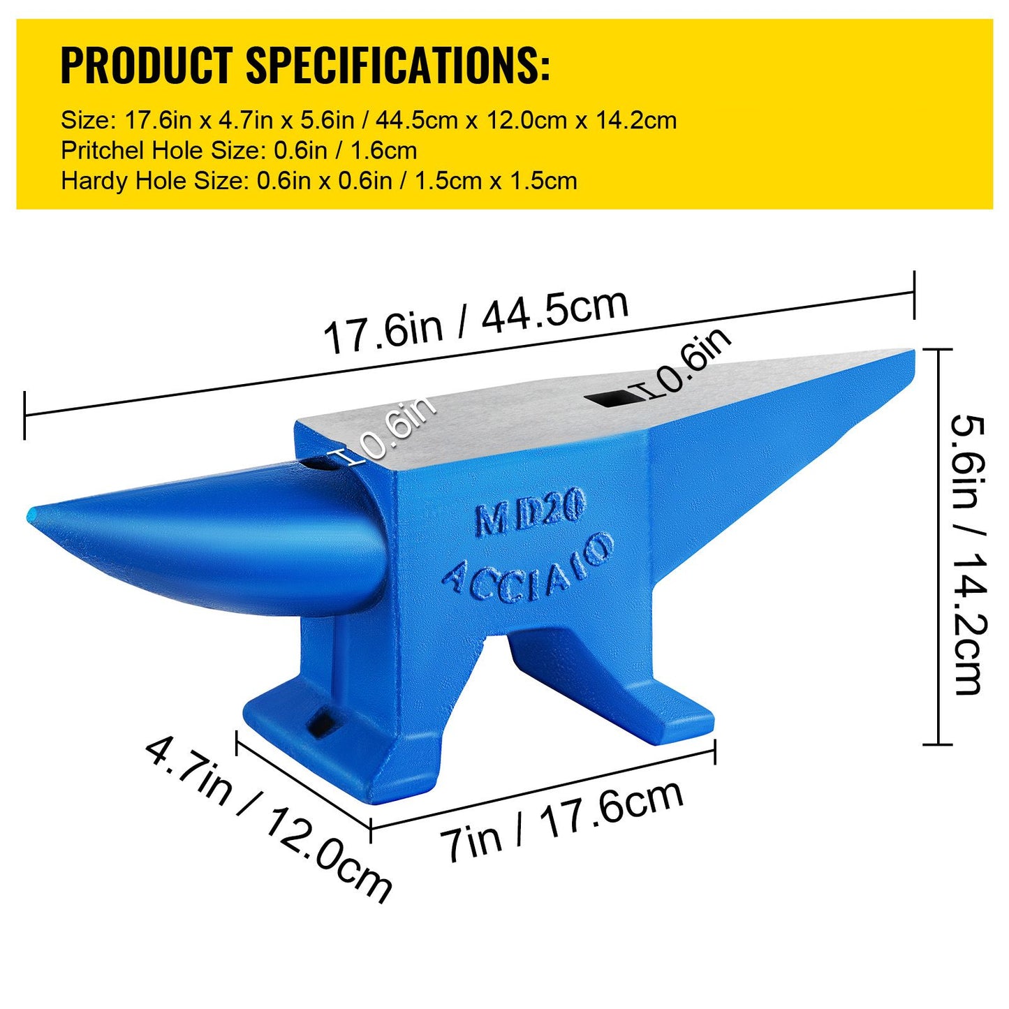 Single Horn Anvil 44Lbs Steel Anvil Blacksmith for Sale Forge Tools and Equipment Anvil Rugged Round and Square Hole Horn Anvil Blacksmith Jewelers Metalsmith Blacksmith Tool