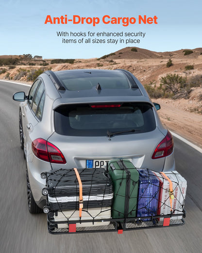 VEVOR 53" x 19" x 5", Hitch Cargo Carrier, 500 lbs Capacity Hitch Cargo Carrier with Hitch Stabilizer & Ratchet Straps, Hitch Mount Cargo Carrier with Cargo Net with Hook, Fit for SUVs