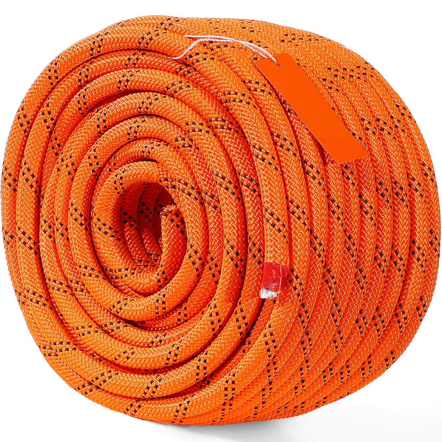 Double Braided Polyester Rope, 12.7 mm x 36.57 m, 48 Strands, 35.58kN Breaking Strength Outdoor Climbing Rope, Arborist Rigging Rope for Rock Hiking Camping Swing Rappelling Rescue, Orange/Black