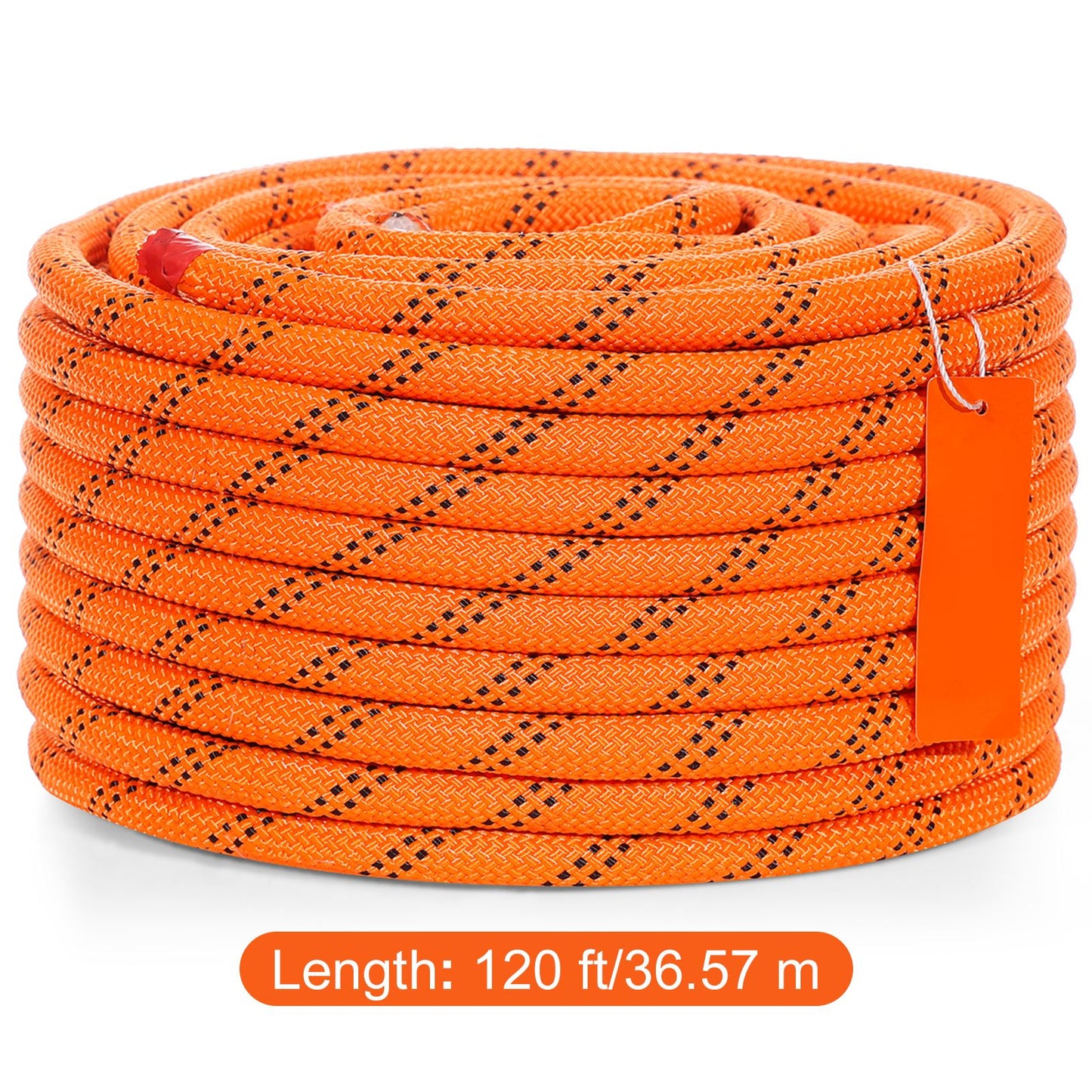 Double Braided Polyester Rope, 12.7 mm x 36.57 m, 48 Strands, 35.58kN Breaking Strength Outdoor Climbing Rope, Arborist Rigging Rope for Rock Hiking Camping Swing Rappelling Rescue, Orange/Black