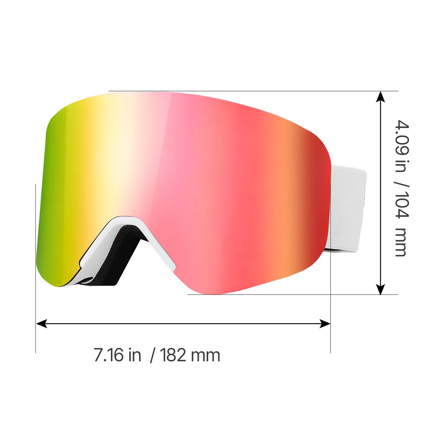 Frameless Ski Goggles, Magnet Cylindrical Lens with Pink Revo Coating, OTG Anti fog Snow Goggles for Men Women Youth, TPU Frame & Ventilation Structure, Fit for Skiing, Skating, Snowboarding