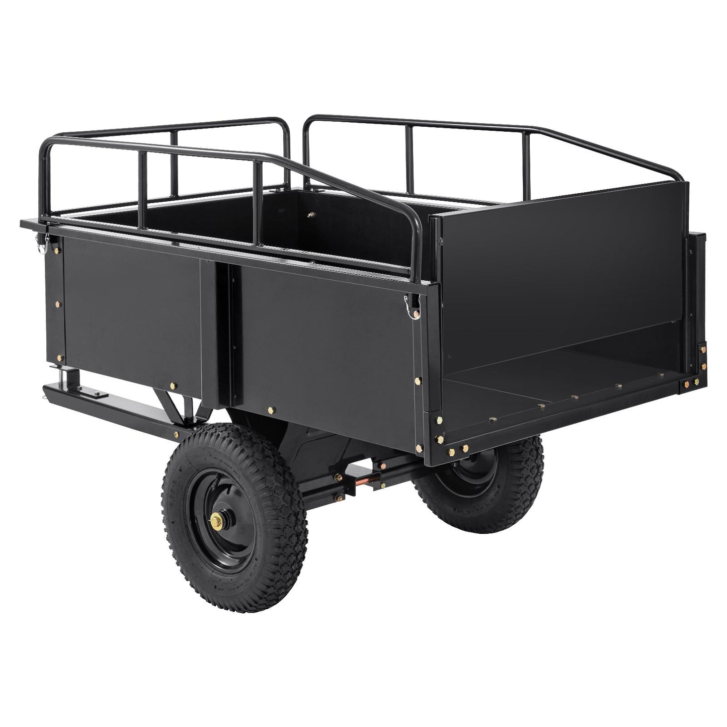 Heavy Duty ATV Trailer Steel Dump Cart, 750-Pound 15 Cubic Feet, Garden Utility Trailer with Removable Sides for Riding Lawn Mower Tractor