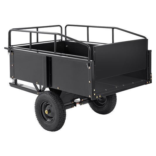 Heavy Duty ATV Trailer Steel Dump Cart, 750-Pound 15 Cubic Feet, Garden Utility Trailer with Removable Sides for Riding Lawn Mower Tractor