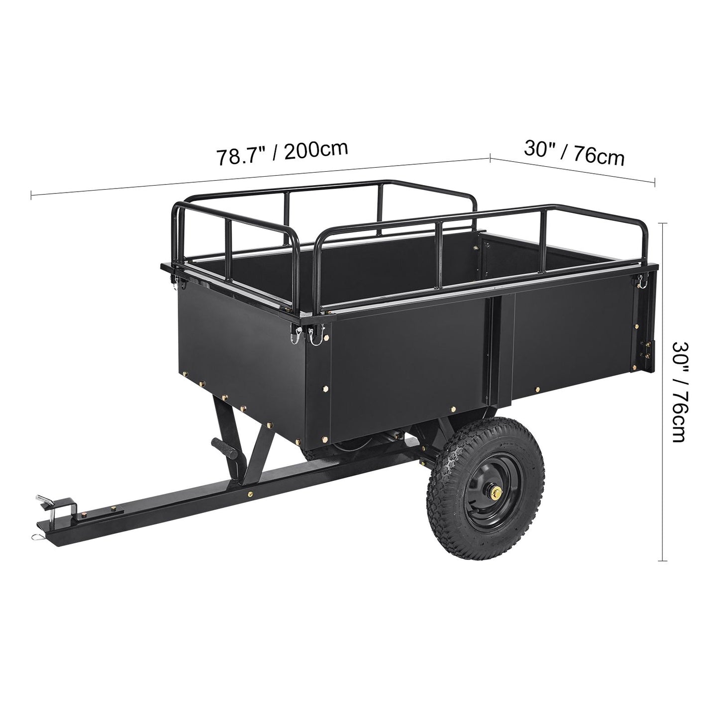 Heavy Duty ATV Trailer Steel Dump Cart, 750-Pound 15 Cubic Feet, Garden Utility Trailer with Removable Sides for Riding Lawn Mower Tractor