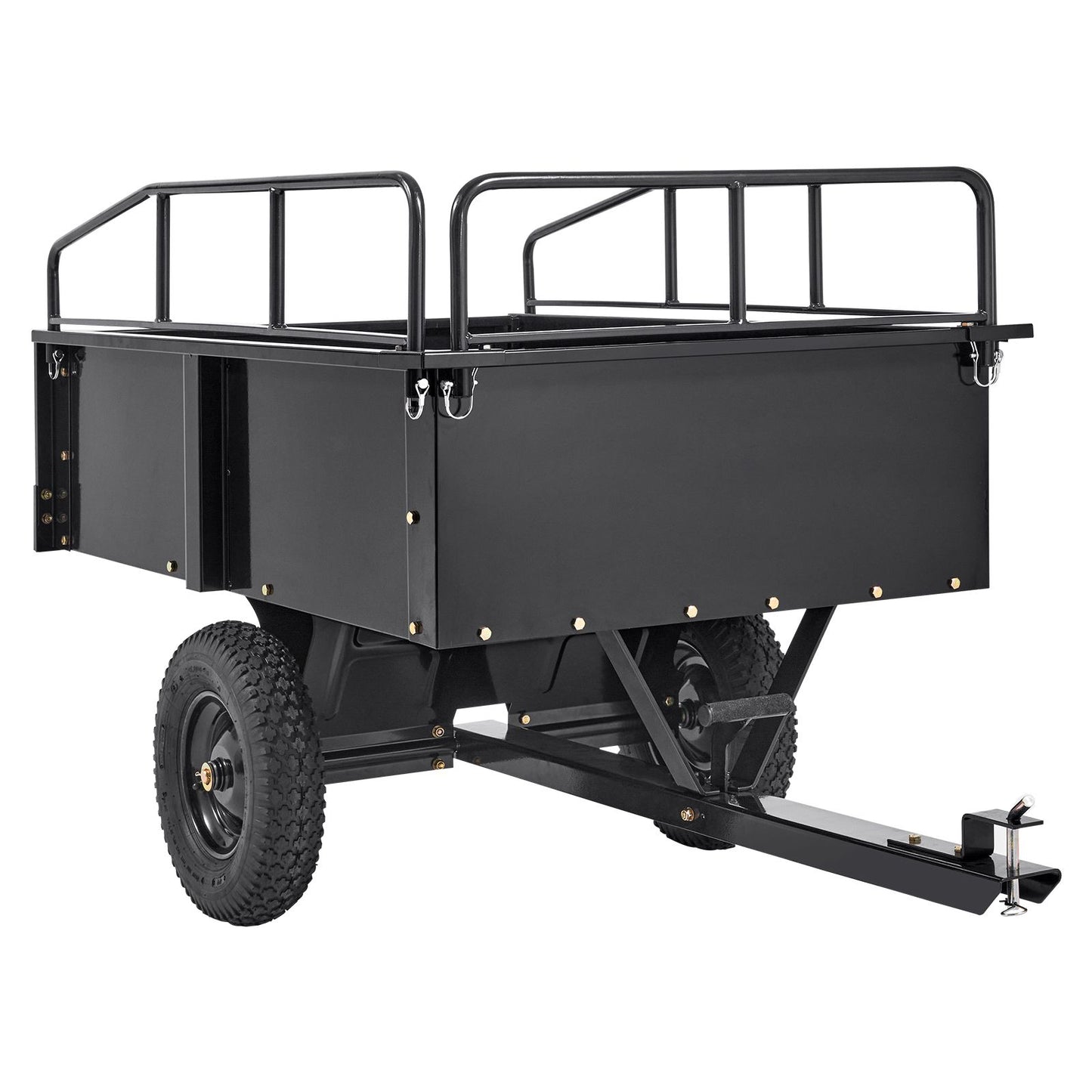 Heavy Duty ATV Trailer Steel Dump Cart, 750-Pound 15 Cubic Feet, Garden Utility Trailer with Removable Sides for Riding Lawn Mower Tractor