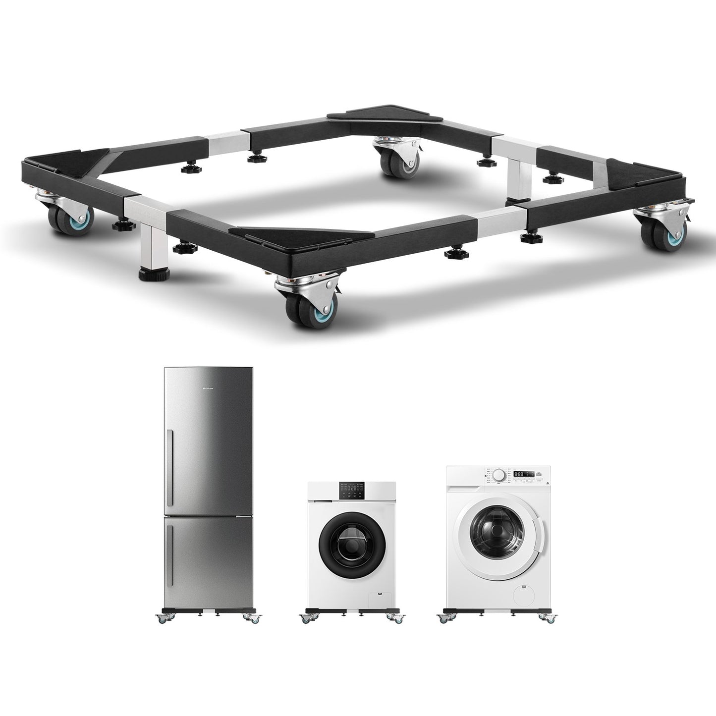 VEVOR Fridge Stand Mobile Base, 1200 lbs Load Capacity, Washing Machine Stand with 8 Locking Twin Wheels and 4 Brakes, 23-36.6 Inches Adjustable Furniture Dolly for Washer, Refrigerator and Dryer