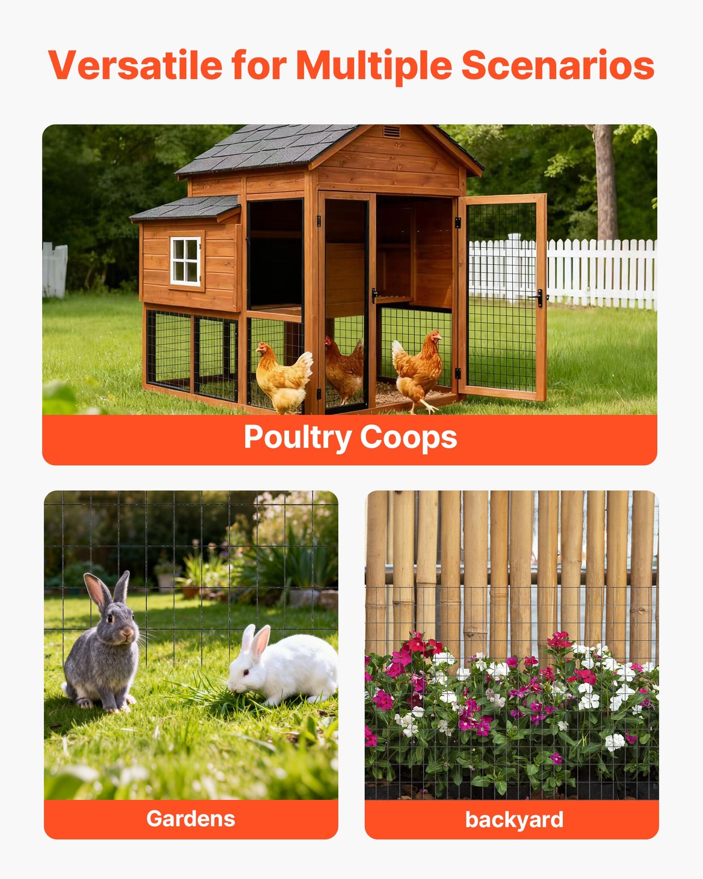 VEVOR Hardware Cloth 61cm x 7.62m, 2 x 3 in Mesh 16 Gauge Galvanized Wire Mesh Roll, Weather-Resistant Vinyl Coated Chicken Wire Fencing, Heavy Duty Welded Garden Plant Fencing for Rabbit Cage Snake