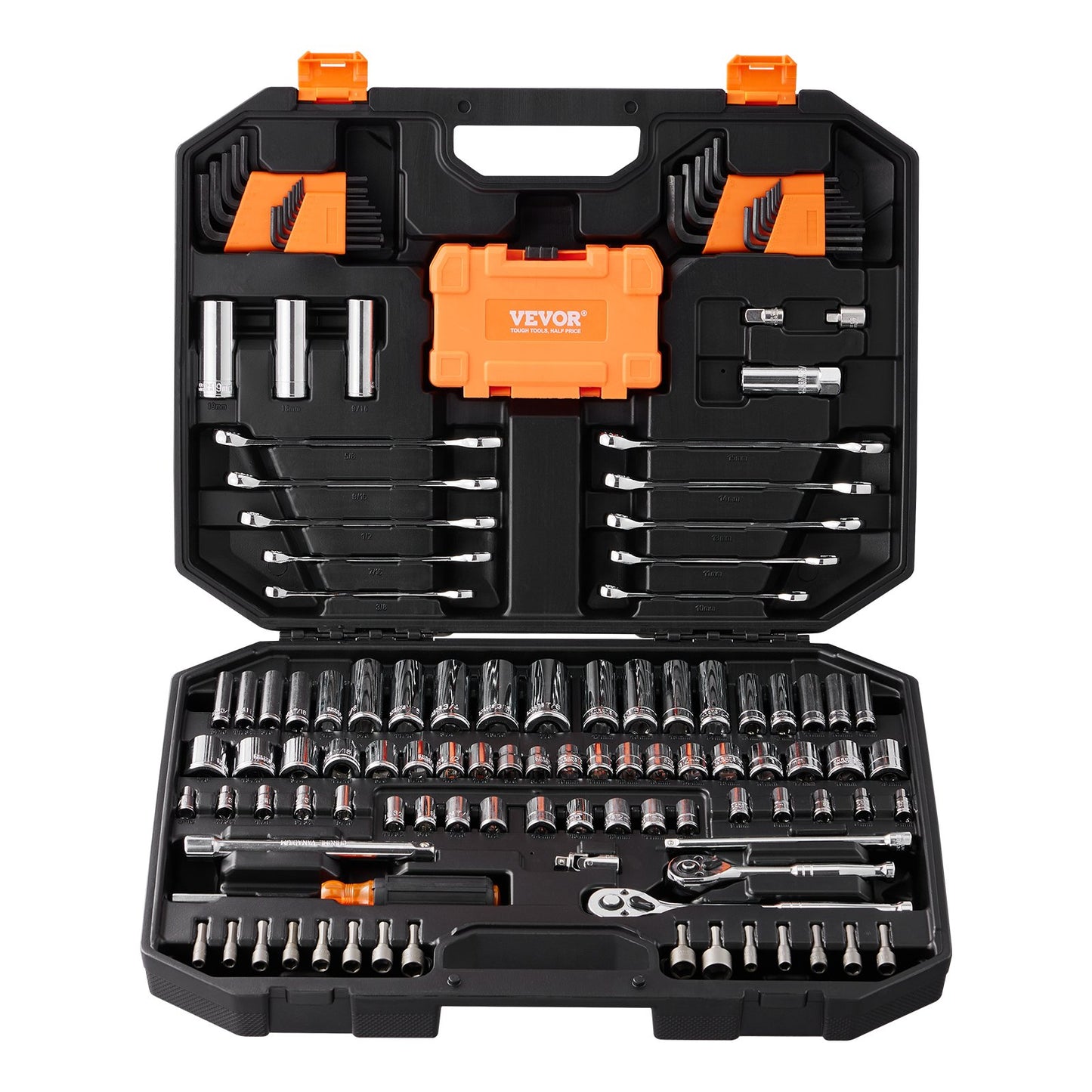 VEVOR Mechanics Tool Set and Socket Set 1/4in 3/8in Drive 145 Pcs SAE and Metric