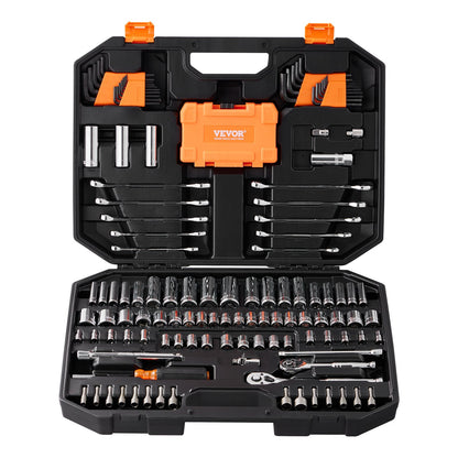 VEVOR Mechanics Tool Set and Socket Set 1/4in 3/8in Drive 145 Pcs SAE and Metric