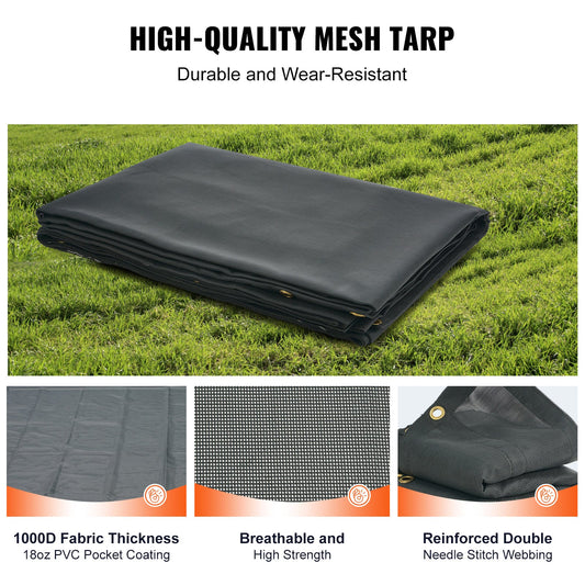 VEVOR Dump Truck Mesh Tarp, 5 x 14 ft, PVC Coated Black Heavy Duty Cover with 5.5" 18oz Double Pocket, Brass Grommets, Reinforced Double Needle Stitch Webbing Fits Manual or Electric Dump Truck System