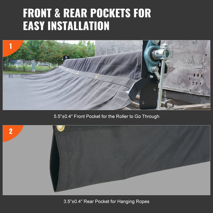 VEVOR Dump Truck Mesh Tarp, 5 x 14 ft, PVC Coated Black Heavy Duty Cover with 5.5" 18oz Double Pocket, Brass Grommets, Reinforced Double Needle Stitch Webbing Fits Manual or Electric Dump Truck System