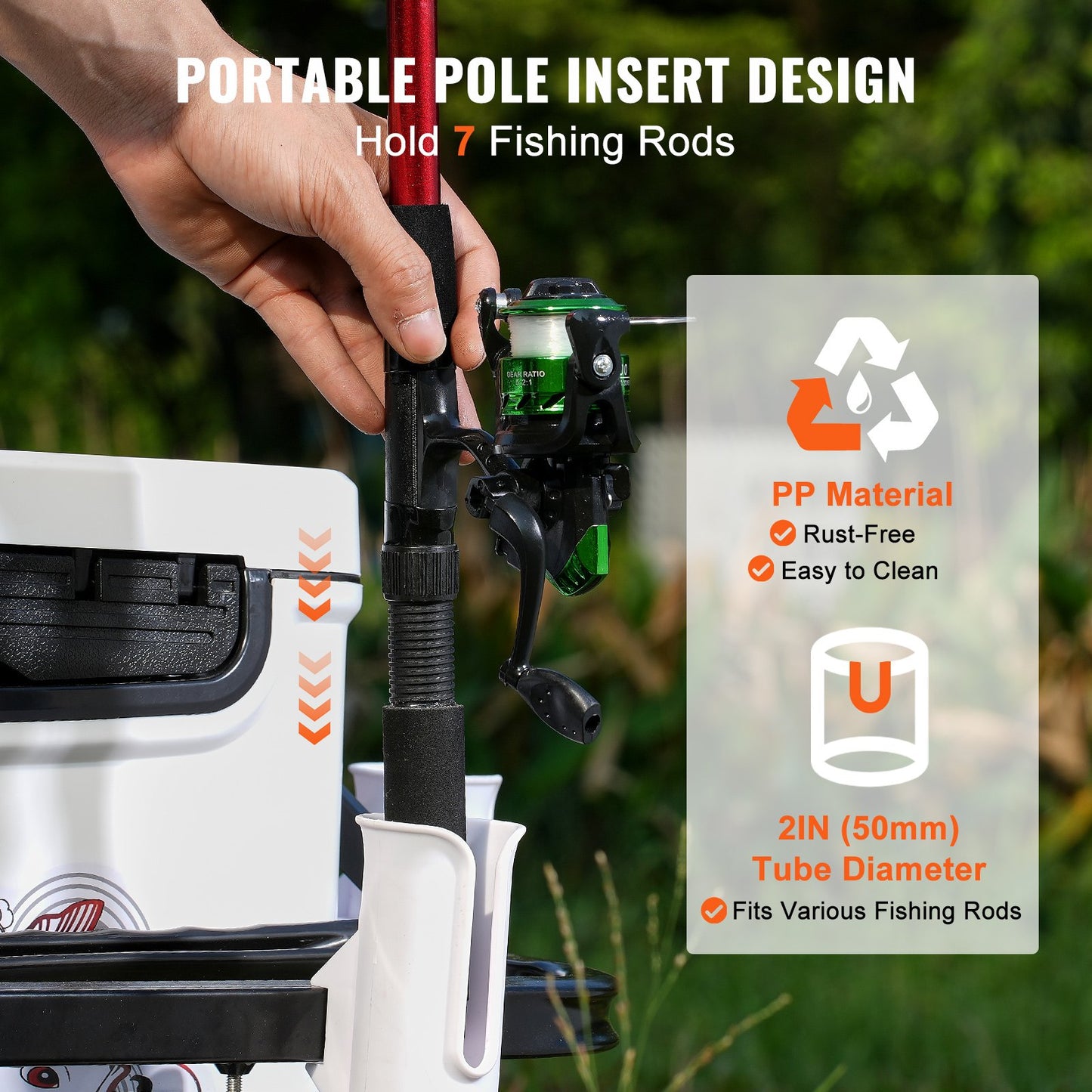 VEVOR Beach Fishing Cart, 91 kg Load Capacity, Fish and Marine Cart with Two 275 mm Big Wheels Rubber Balloon Tires for Sand, Heavy-Duty Steel Pier Wagon Trolley with 7 Rod Holders for Fishing, Picnic