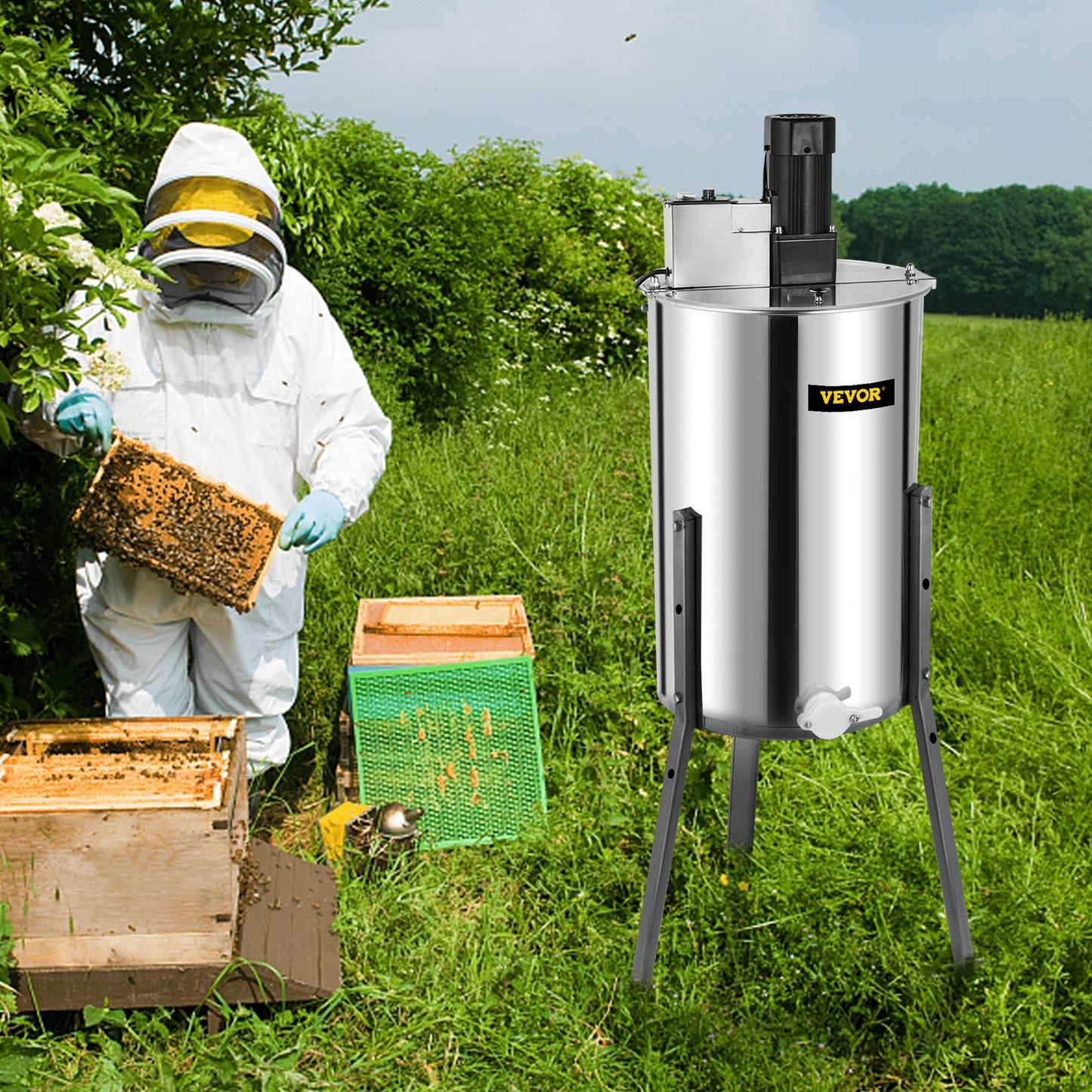Vevor Brand New Large Two 2  Frame Stainless Steel  Electric Honey Extractor