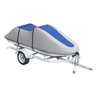 VEVOR Jet Ski Cover 320-342 cm Trailerable Waterproof PWC Cover, Heavy-duty 600D Marine Grade PU Oxford Fabric, UV Resistant Seadoo Cover with Buckle Straps, Personal Watercraft Covers, Grey+Blue