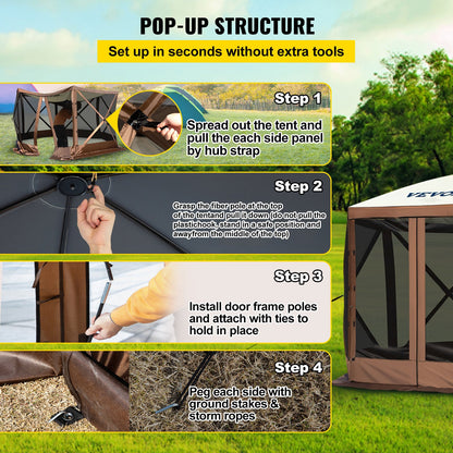 VEVOR Pop-up Camping Gazebo Camping Canopy Shelter 6 Sided 10' x 10' Sun Shade