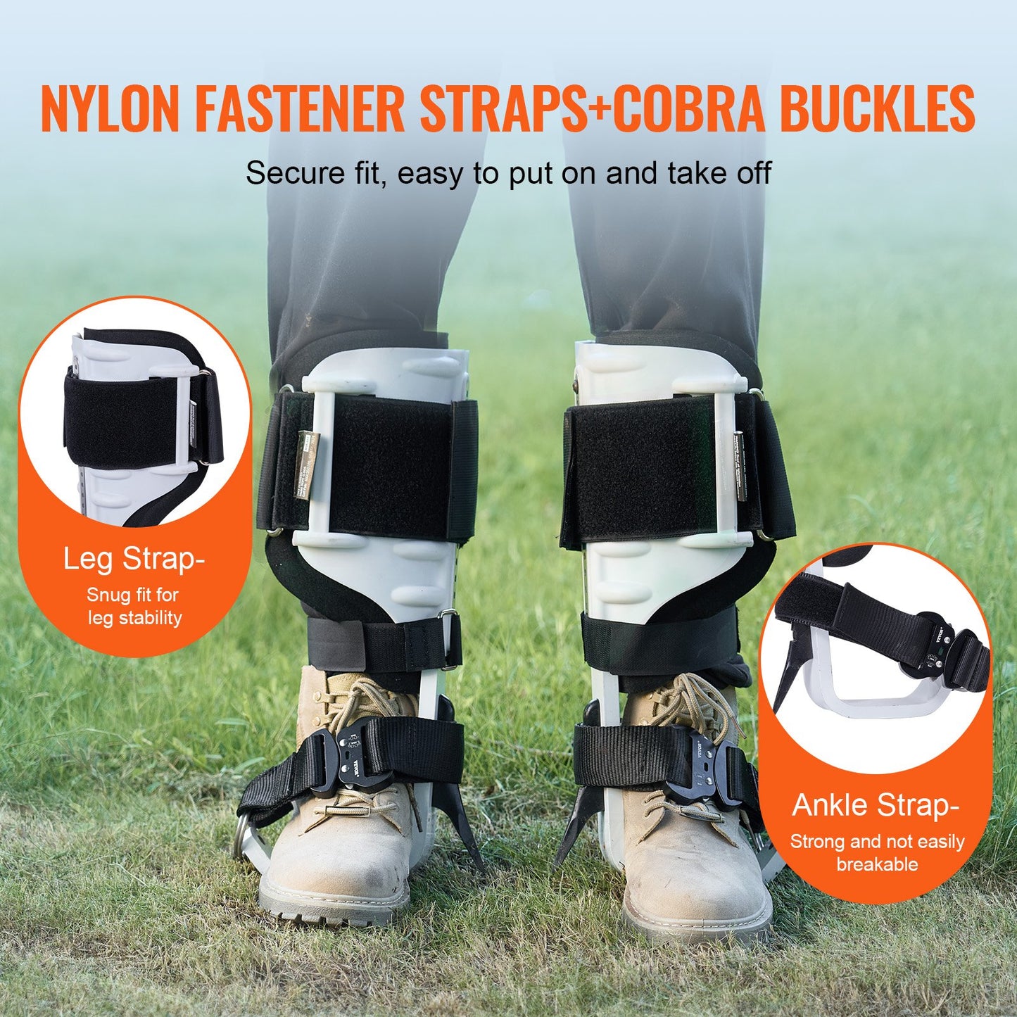 VEVOR Tree Climbing Spikes, 1 Pair Aluminum Climbing Spurs, 350lbs Load Capacity Tree Climbing Gear with Straps and Spike Protectors, Arborist Equipment for Climbers, Hunting, Fruit Picking, White