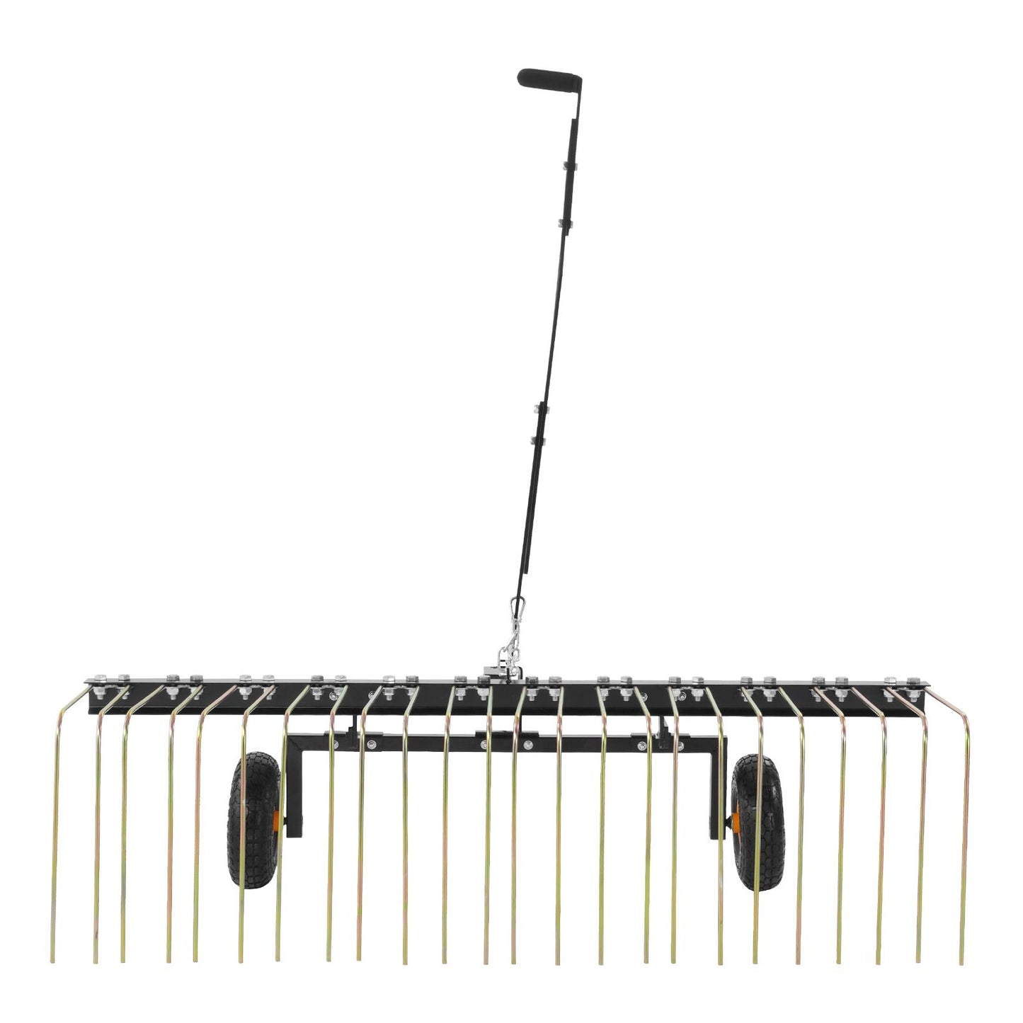 Tow Behind Dethatcher, 1.5m Tow Dethatcher with 24 Steel Tines, Lawn Dethatcher Rake for ATV or Mower, Tow Behind Lawn Rake with Lift Handle for Leaves, Pine Needles, and Grass