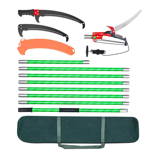 Manual Pole Saw, 118-809.3 cm Extendable Pole Tree Pruner with Scissors, Sharp 65Mn Steel Blade, Lightweight Fiberglass Handle Pole, for High Branch Trimming, Pruning Tool for Palms and Shrubs