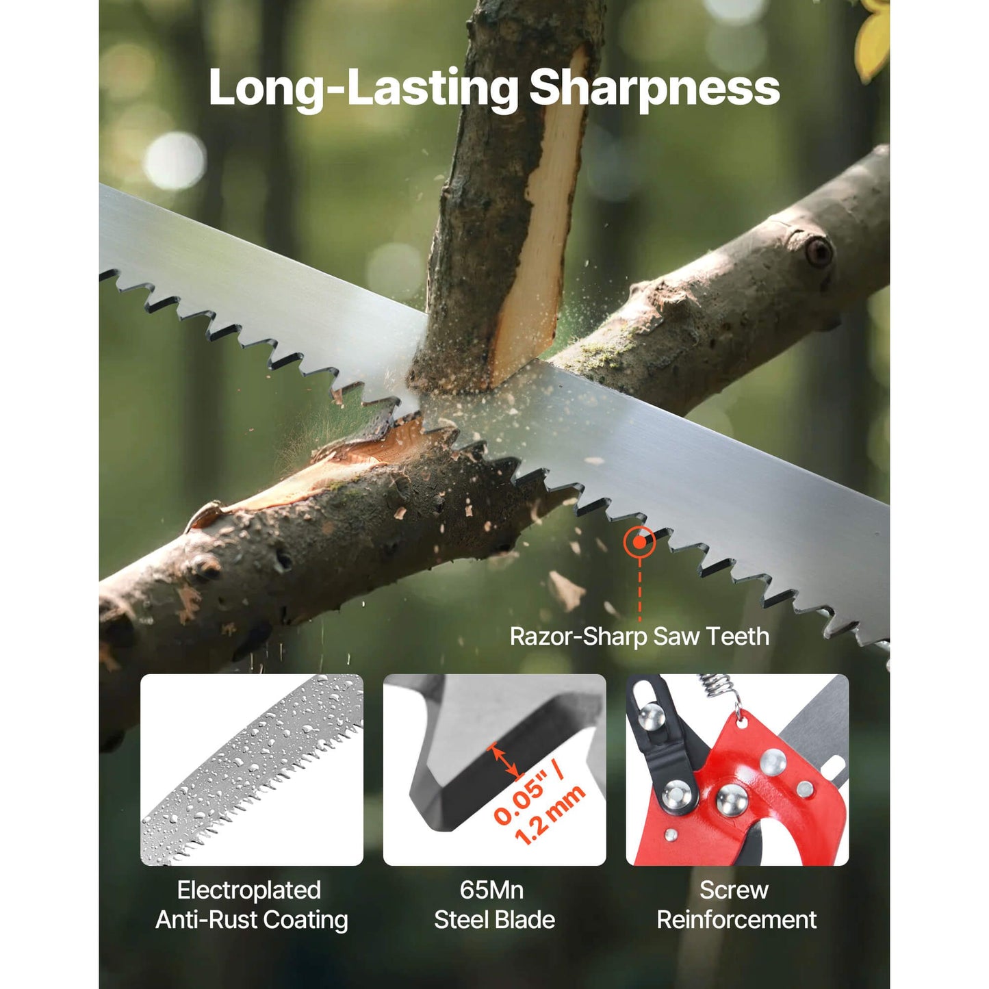 Manual Pole Saw, 118-809.3 cm Extendable Pole Tree Pruner with Scissors, Sharp 65Mn Steel Blade, Lightweight Fiberglass Handle Pole, for High Branch Trimming, Pruning Tool for Palms and Shrubs