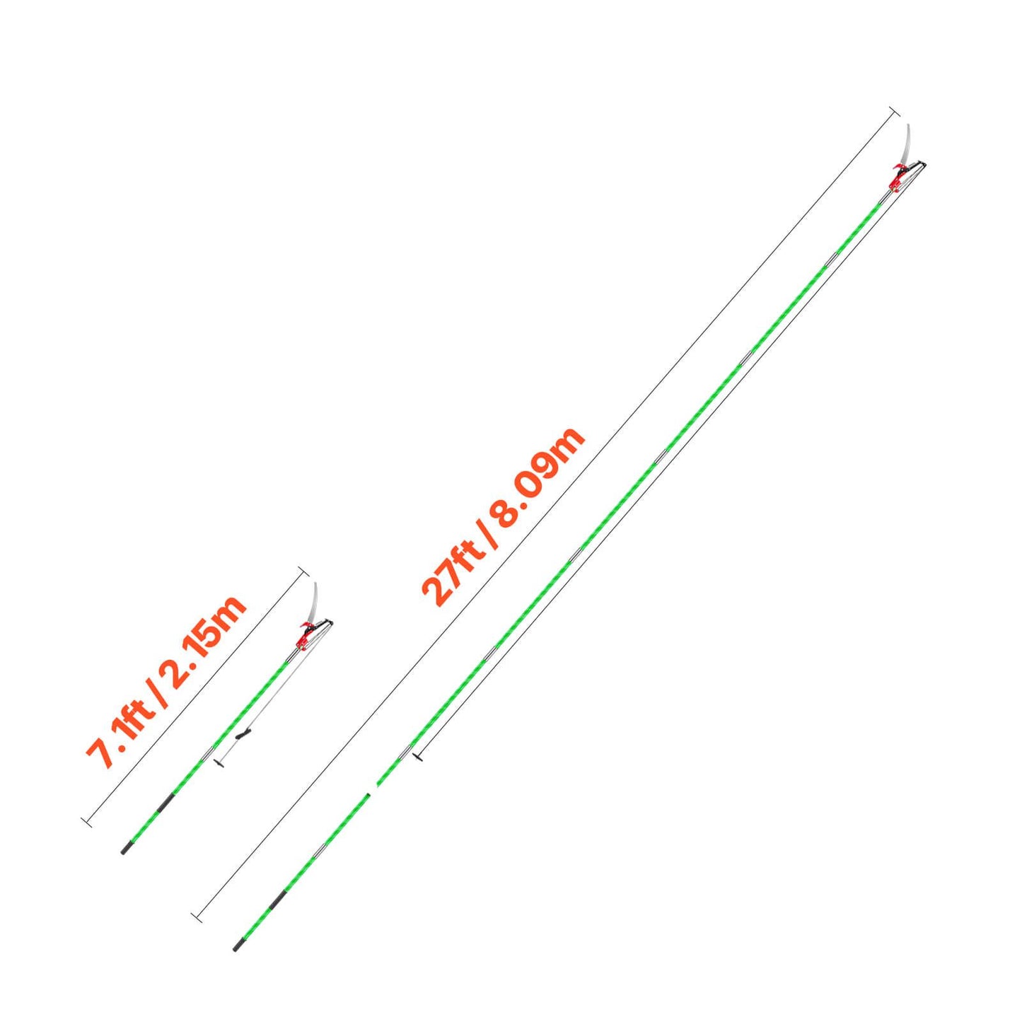 Manual Pole Saw, 118-809.3 cm Extendable Pole Tree Pruner with Scissors, Sharp 65Mn Steel Blade, Lightweight Fiberglass Handle Pole, for High Branch Trimming, Pruning Tool for Palms and Shrubs
