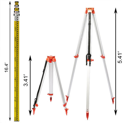 Vevor Super Combination 1.65m Aluminum Tripod + 5m Staff For Rotary Laser Leveltop