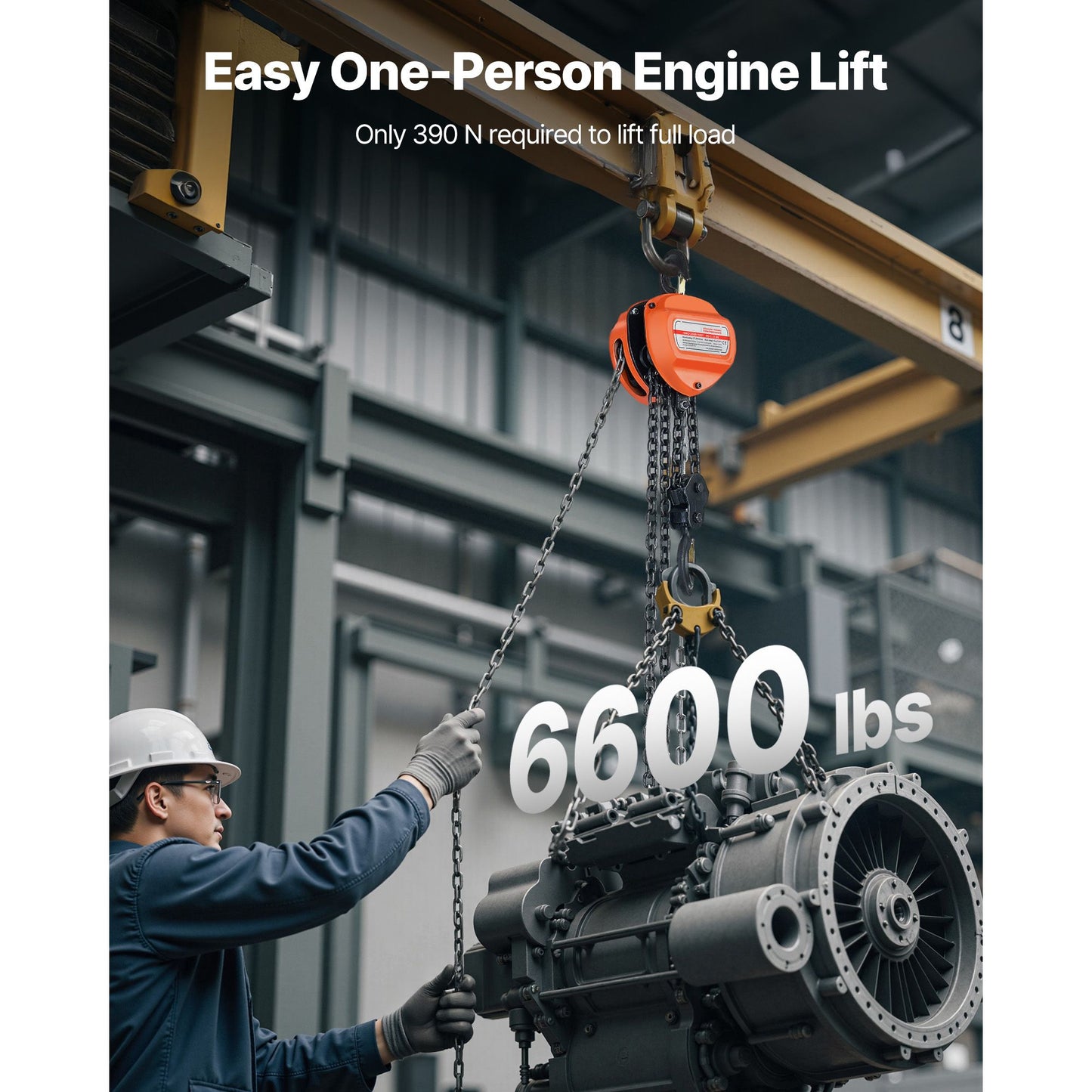 Hand Chain Hoist, 3 Ton Capacity, Manual Chain Block with Upgrade G80 Galvanized Chain, 6 m Lifting Height, Heavy Duty Pulley Hoist for Garage Warehouse Automotive Machinery, Orange