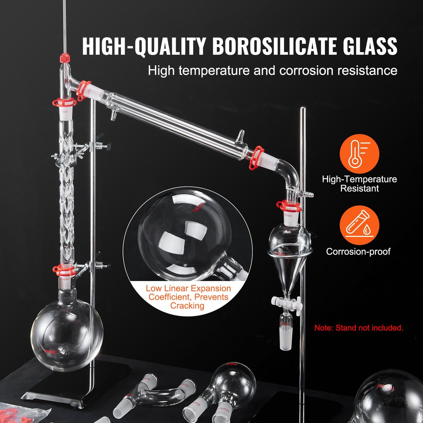 Lab Glassware Distillation Kit 1000ml 3.3 Boro 29 pcs Glassware Equipment