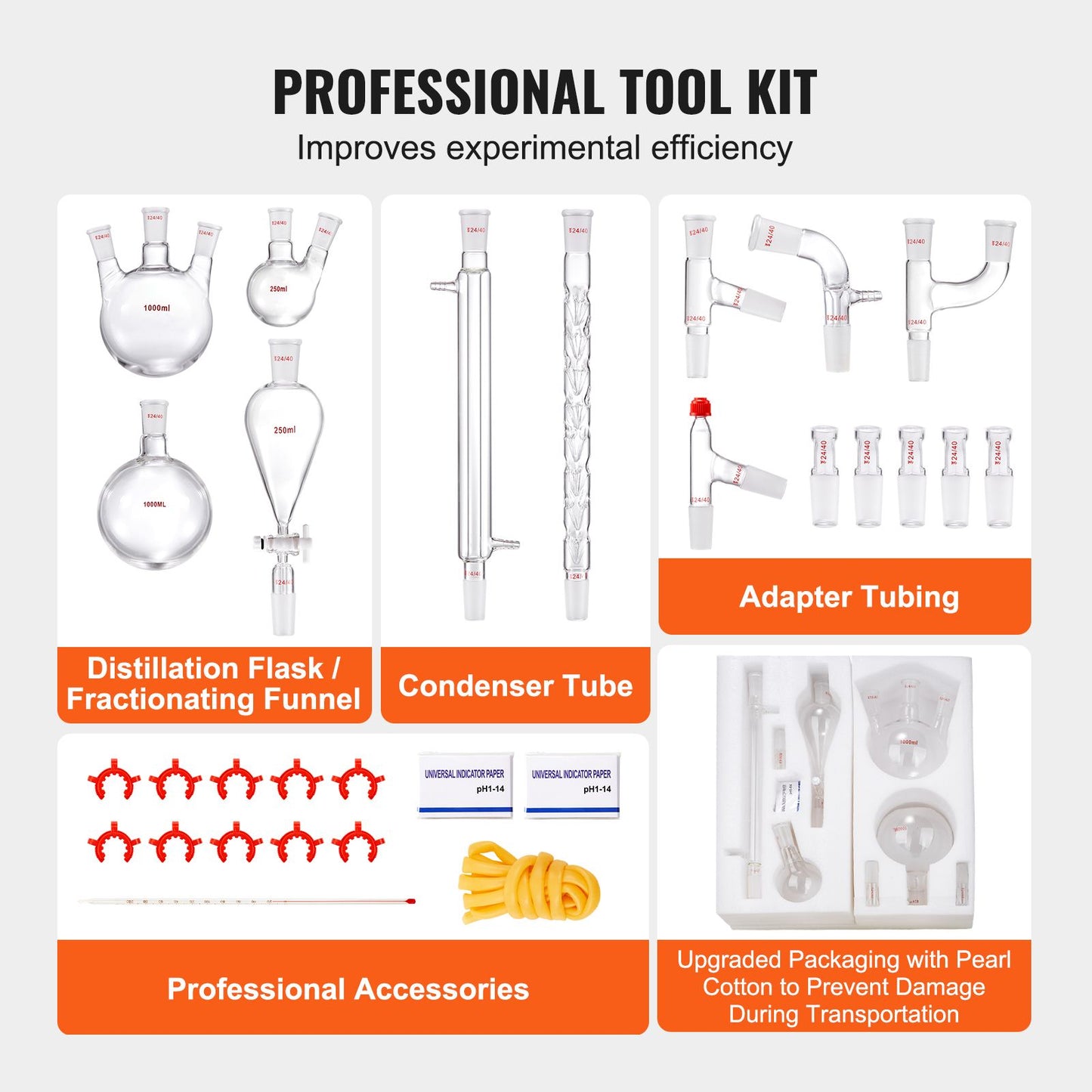 Lab Glassware Distillation Kit 1000ml 3.3 Boro 29 pcs Glassware Equipment