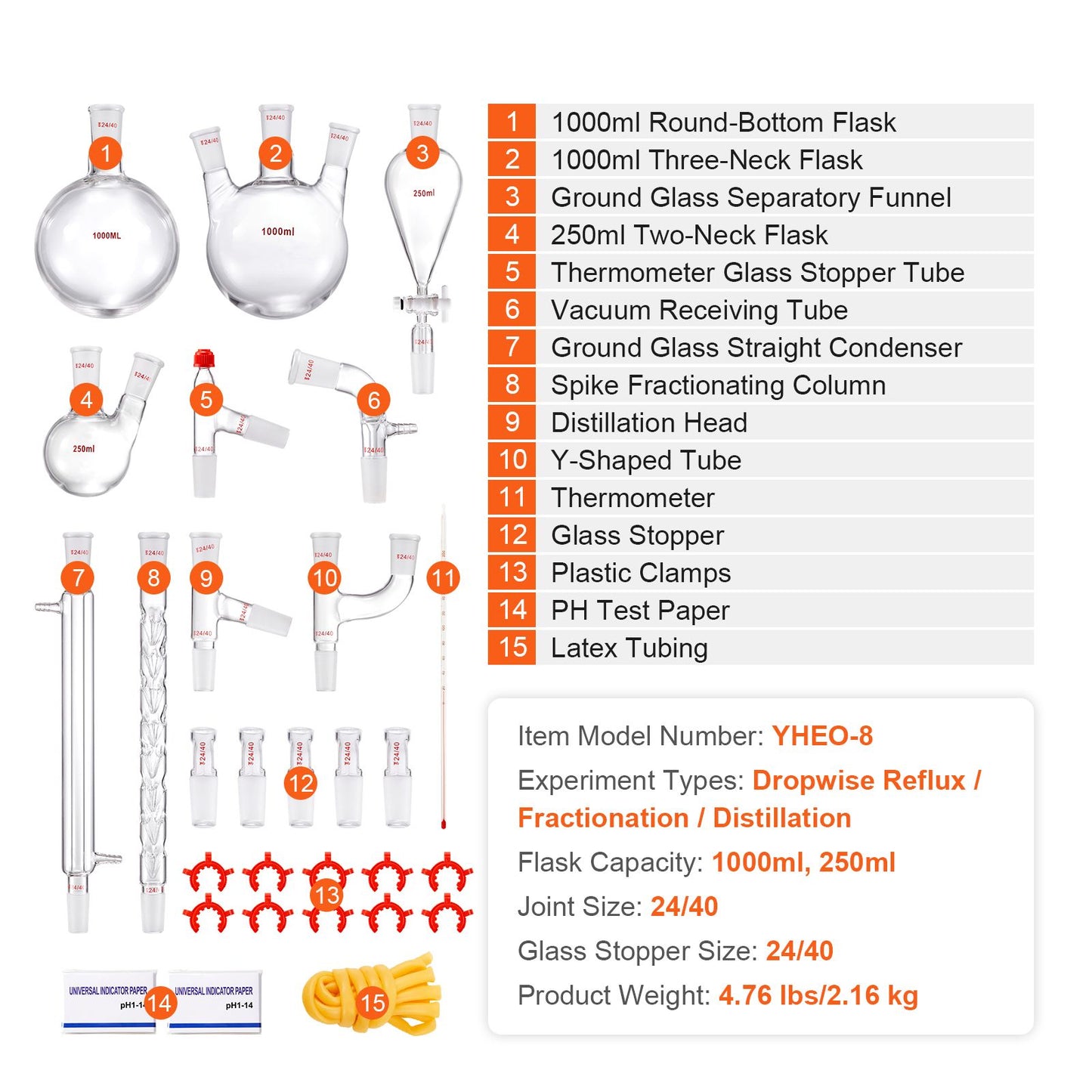 Lab Glassware Distillation Kit 1000ml 3.3 Boro 29 pcs Glassware Equipment