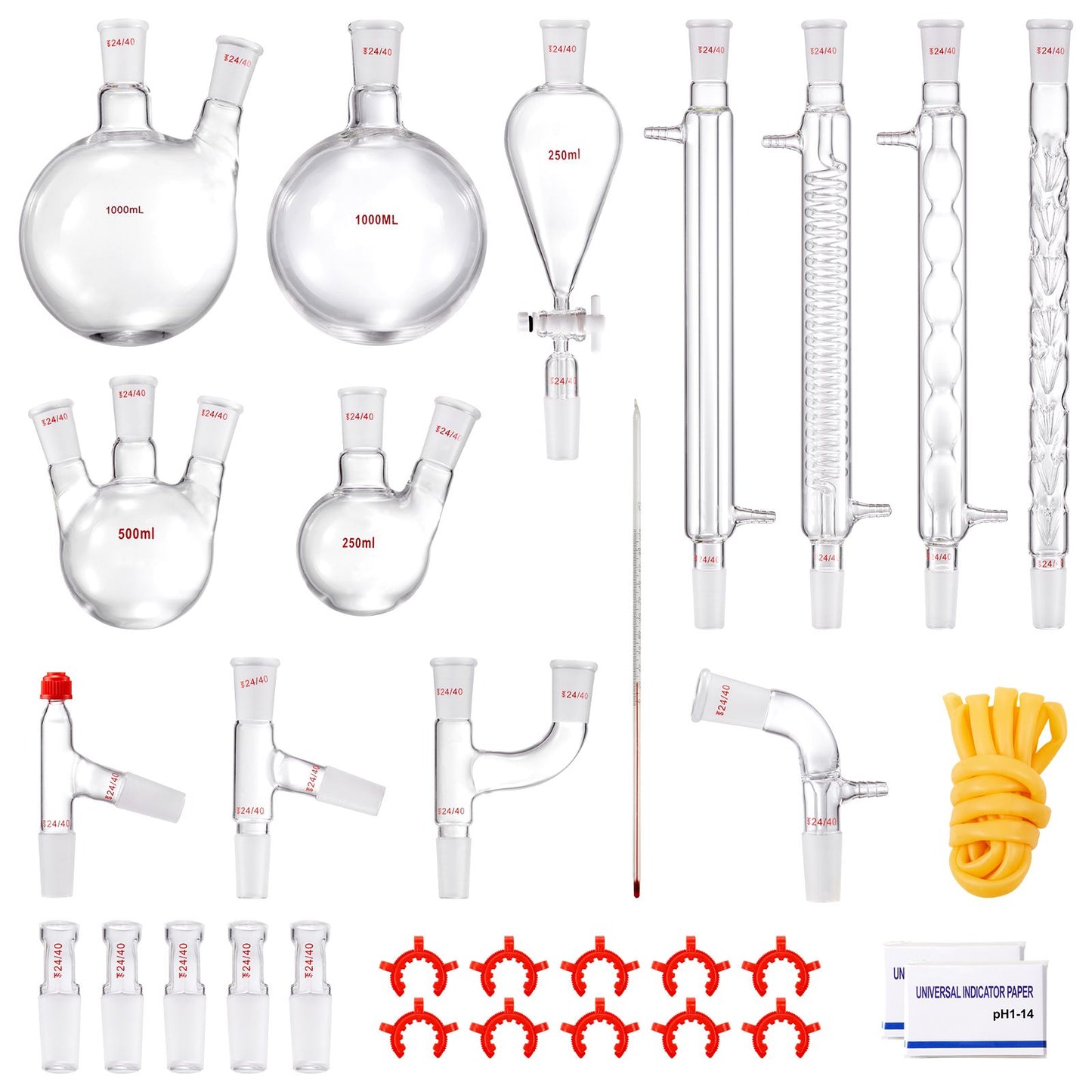 Lab Distillation Kit, 3.3 Boro Lab Glassware Distillation Kit with 24, 40 Joint, 1000ml Essential Oil Distillation Apparatus Kit, 32 pcs Set of Glassware Equipment