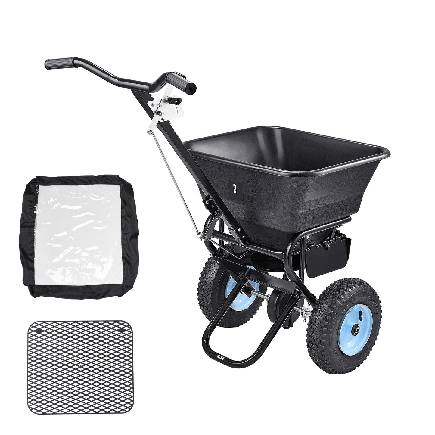 Lawn Spreader, 100LBS Capacity, Walk-Behind Push Spreader, 0-9.8ft Spreading Width, 13 in All Terrain Pneumatic Tires, Fertilizer Spreaders with Hopper Grate, for Seed Salt Ice Melt