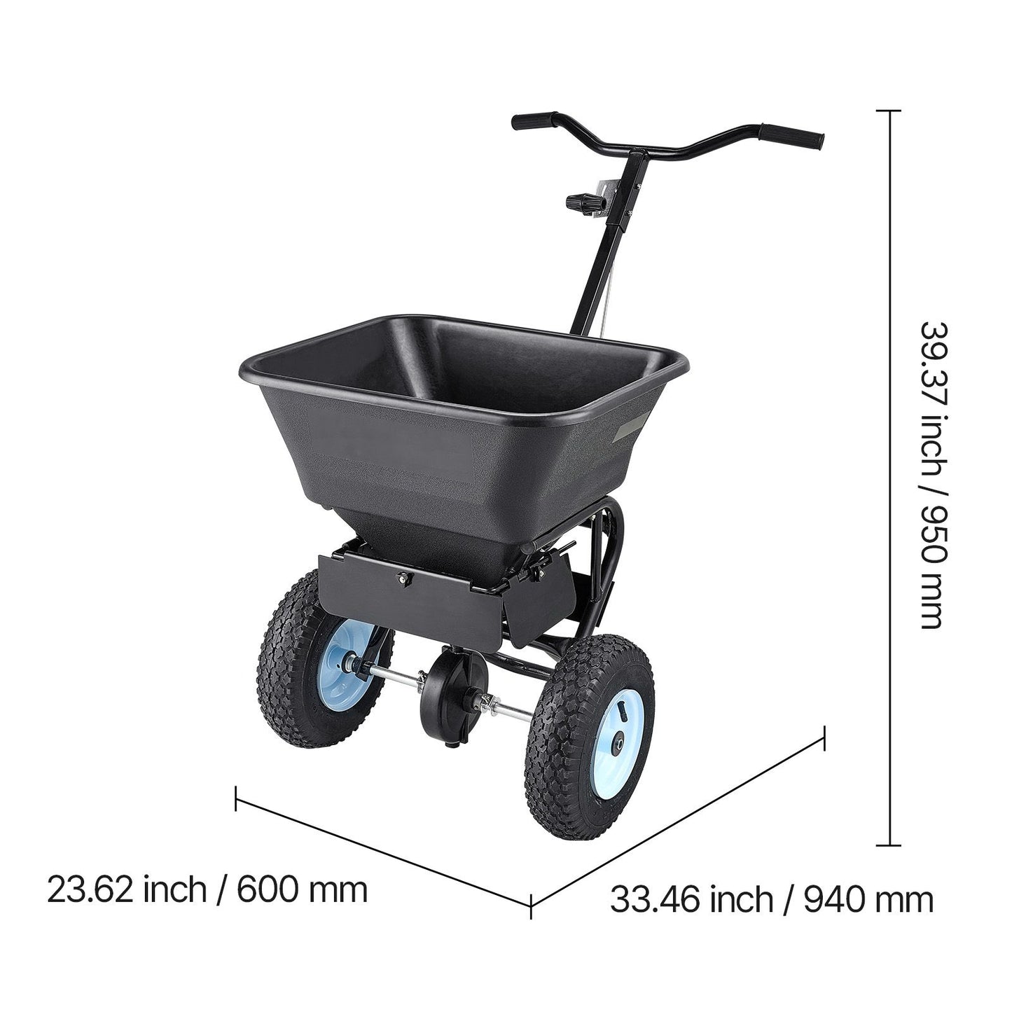 Lawn Spreader, 100LBS Capacity, Walk-Behind Push Spreader, 0-9.8ft Spreading Width, 13 in All Terrain Pneumatic Tires, Fertilizer Spreaders with Hopper Grate, for Seed Salt Ice Melt