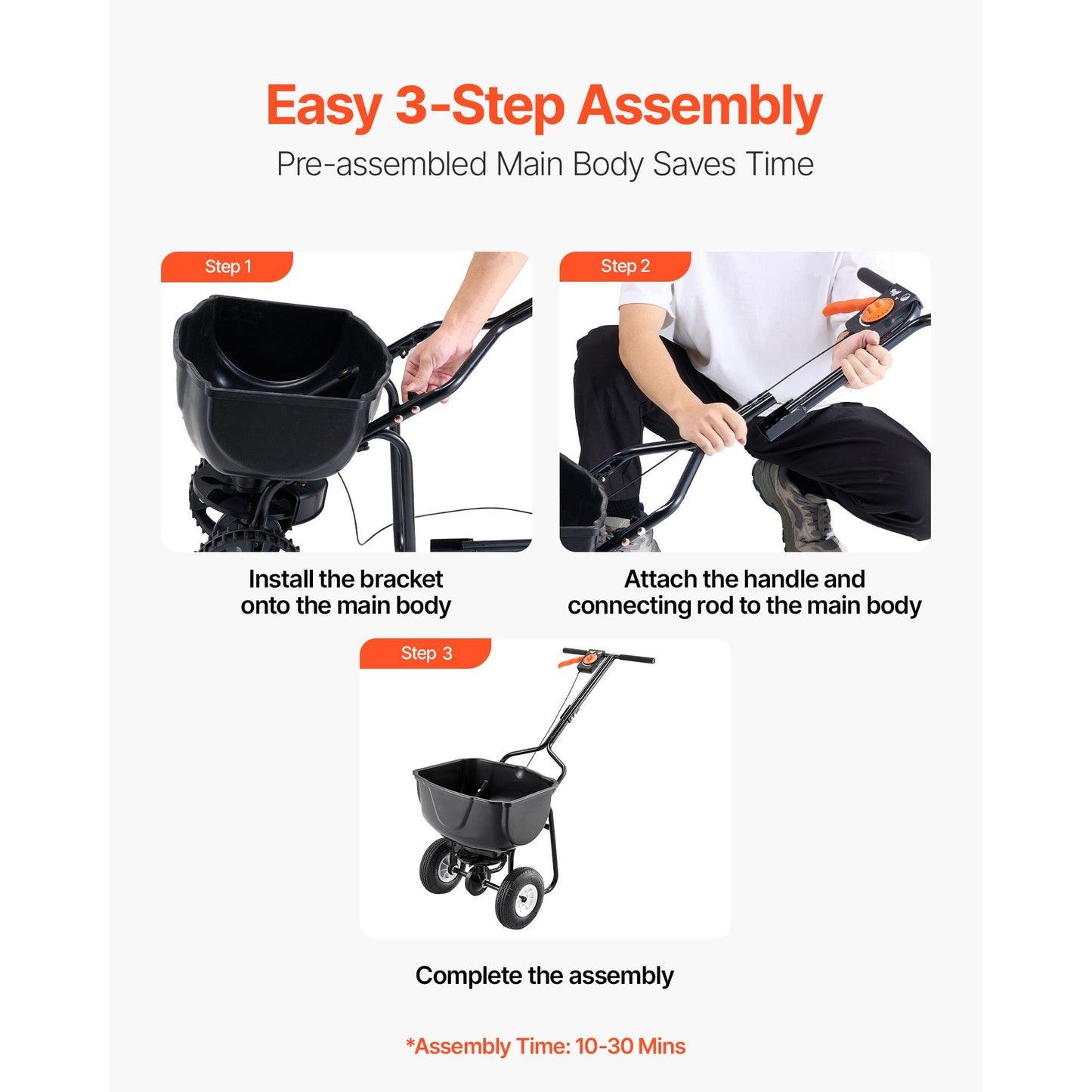 Walk Behind Spreader, 60LBS Capacity, Push Spreader with Hopper Grate, 0-9.8 ft Spreading Width, 8 in All Terrain Pneumatic Tires, Garden & Lawn Broadcast Spreaders, for Seed, Fertilizer