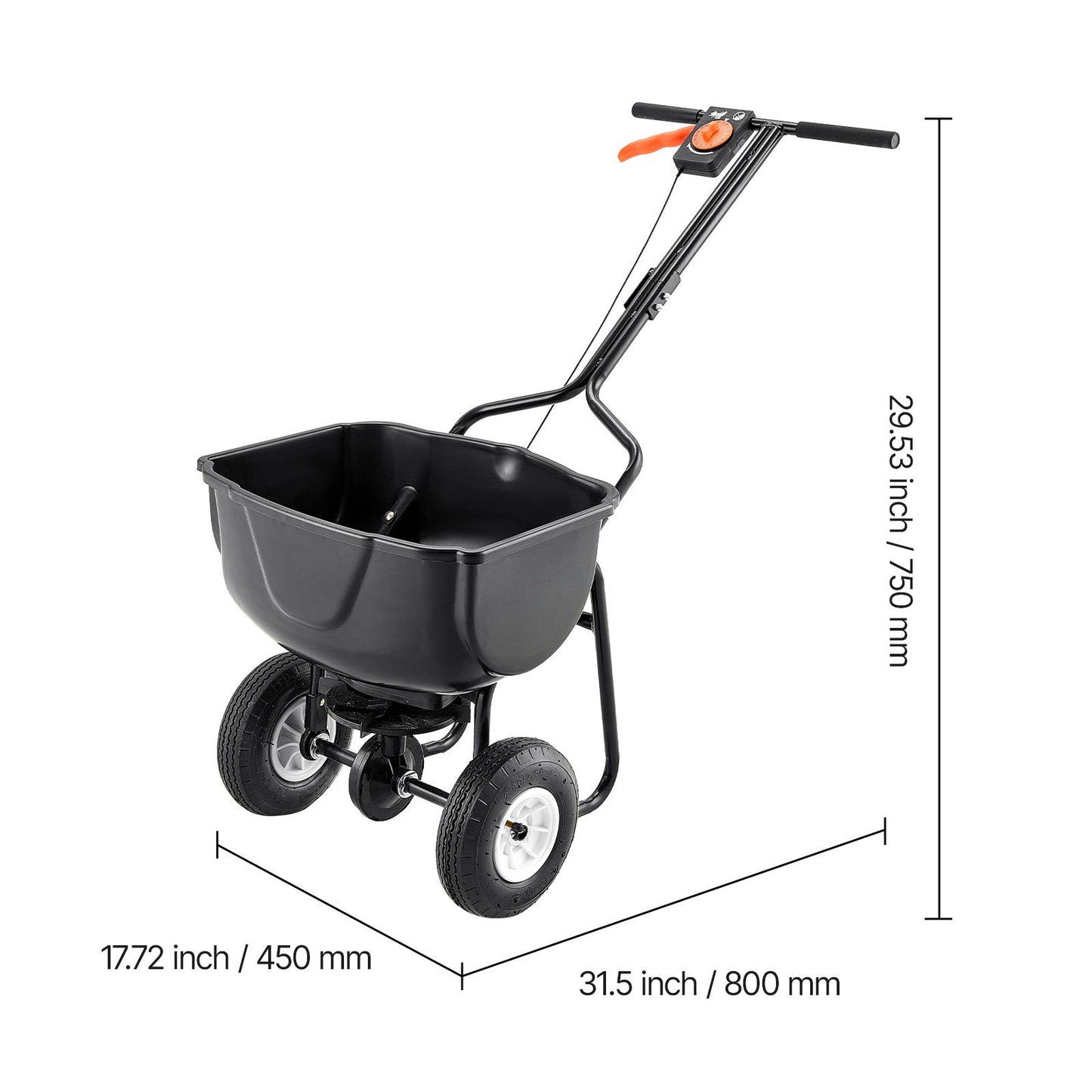Walk Behind Spreader, 60LBS Capacity, Push Spreader with Hopper Grate, 0-9.8 ft Spreading Width, 8 in All Terrain Pneumatic Tires, Garden & Lawn Broadcast Spreaders, for Seed, Fertilizer