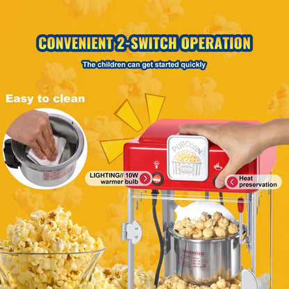 VEVOR Popcorn Popper Machine Tabletop Popcorn Maker 300W 2.5 Oz Red