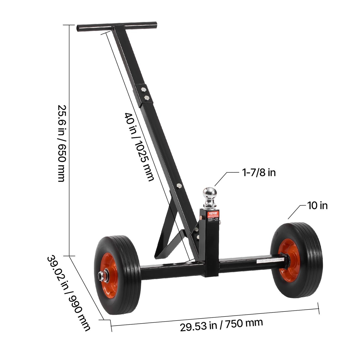 Trailer Dolly, 600lbs Tongue Weight Capacity, Carbon Steel Trailer Mover with 1-7/8 in Hitch Ball and 10 in Solid Tires, Portable Tow Dolly for Moving Car RV Boat Trailer